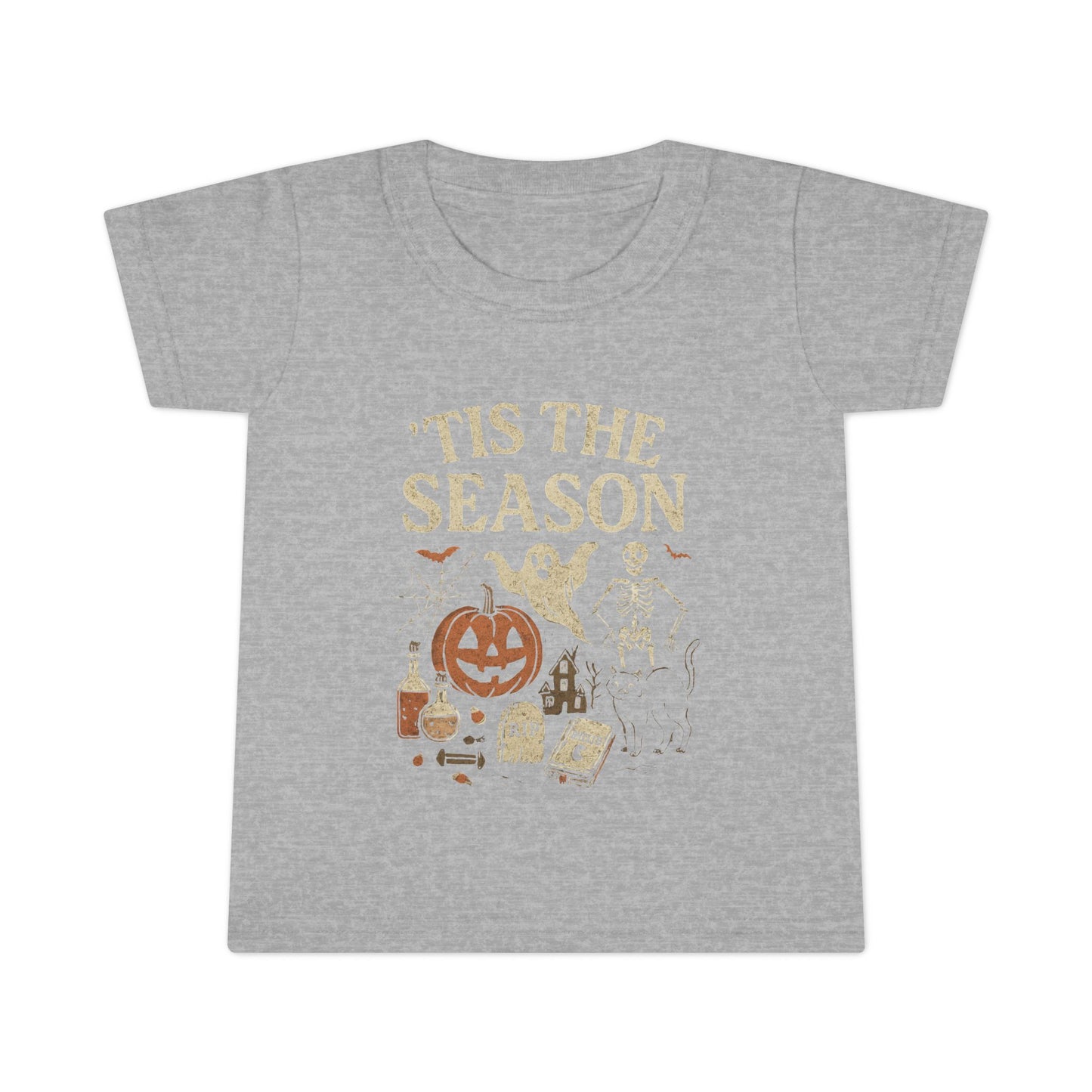 ‘Tis the Season Halloween T‑Shirt | Vintage Spooky Season Shirt with Ghost, Skeleton & Pumpkin | Retro Halloween Graphic Tee for Fall Toddler T-Shirt