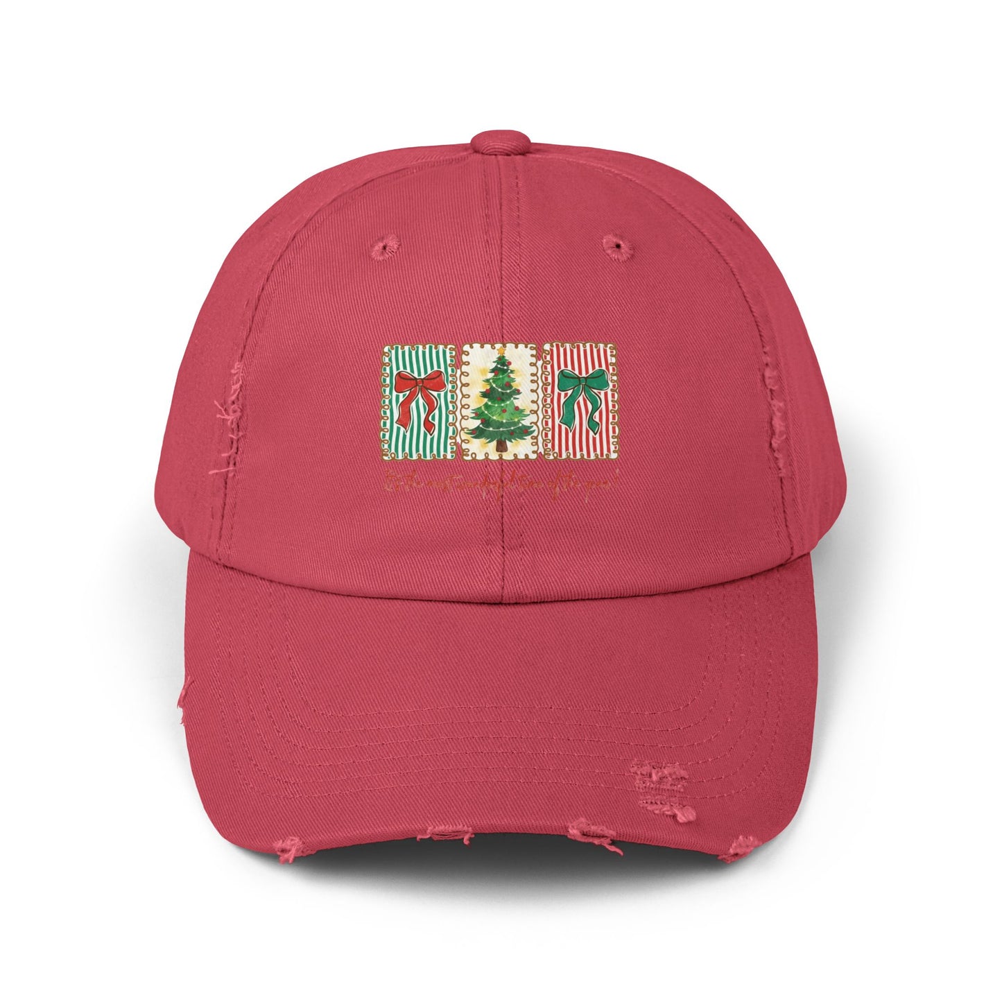 Festive Christmas Tree & Bow Design | It’s the Most Wonderful Time of the Year – Holiday Shirt, Mug, Tote & Home Decor Distressed cap