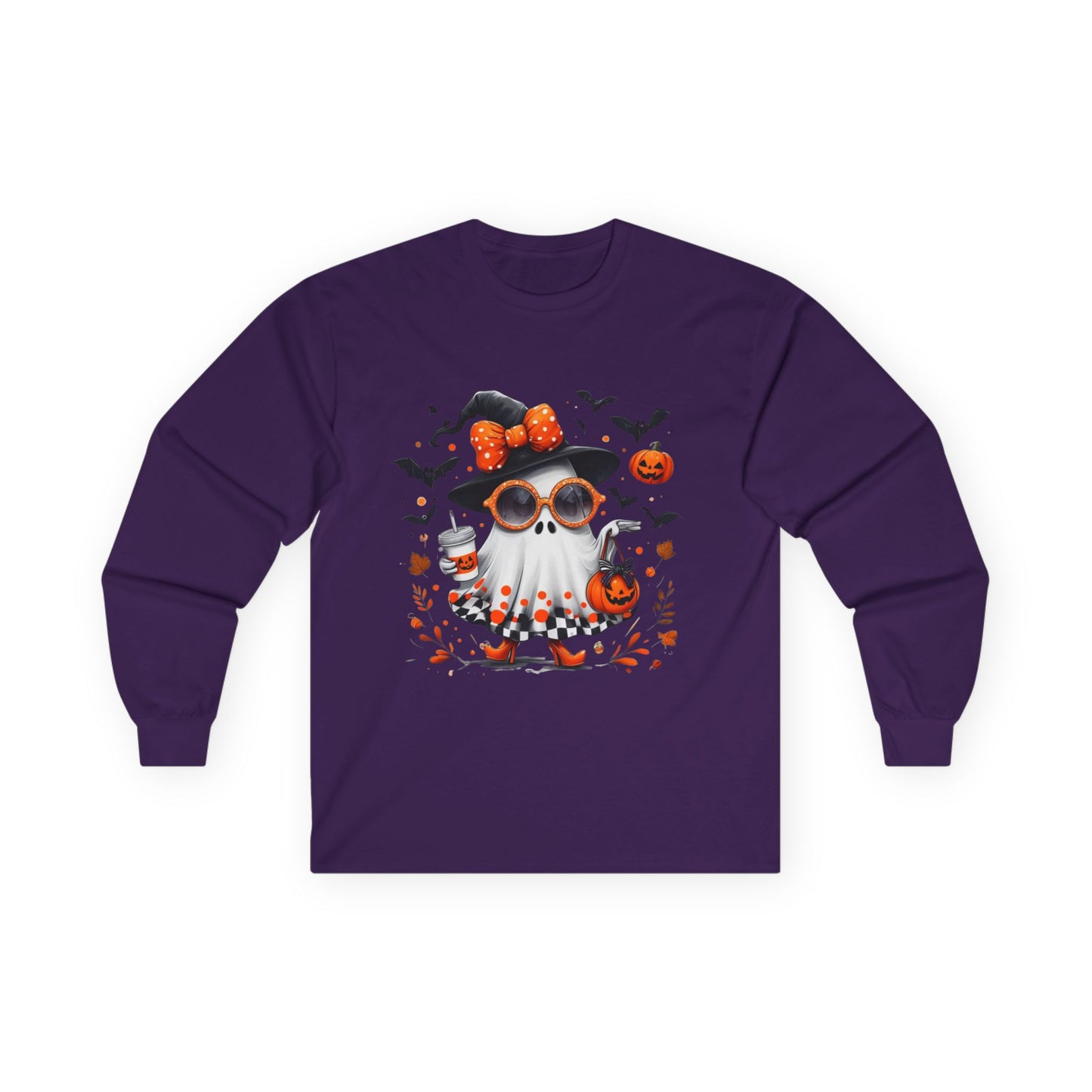 Trendy Halloween Ghost with Witch  Sunglasses | Cute Spooky Chic Pumpkin Art Print | Fashion Ghost Fall Aesthetic Design
