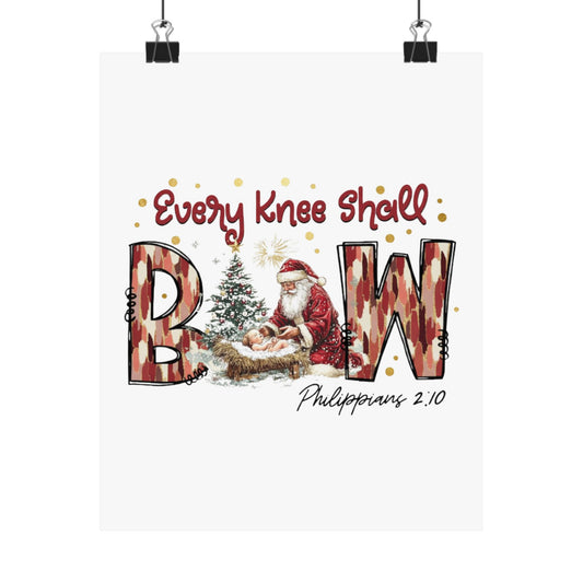 Every Knee Shall Bow Philippians 2:10 | Christian Christmas Design with Santa & Baby Jesus | Faith-Based Holiday Gift Poster
