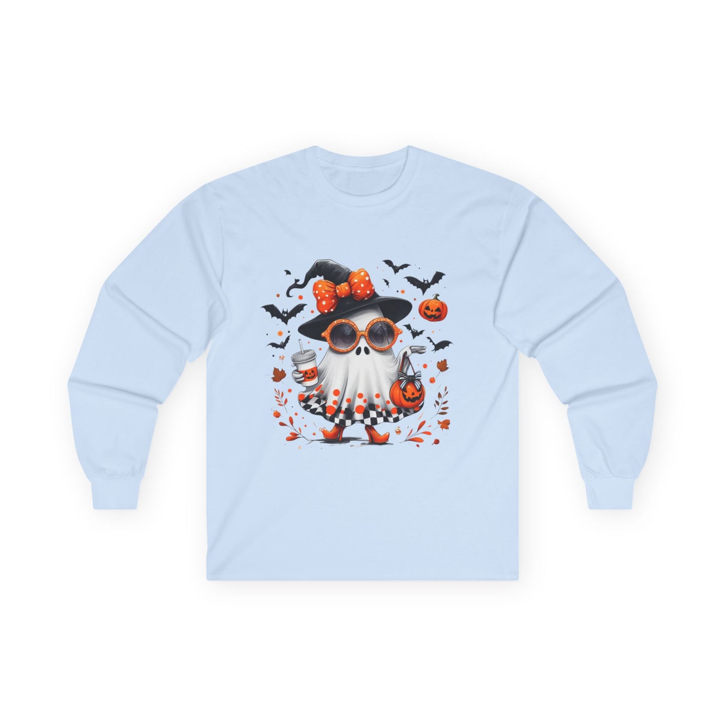 Trendy Halloween Ghost with Witch  Sunglasses | Cute Spooky Chic Pumpkin Art Print | Fashion Ghost Fall Aesthetic Design