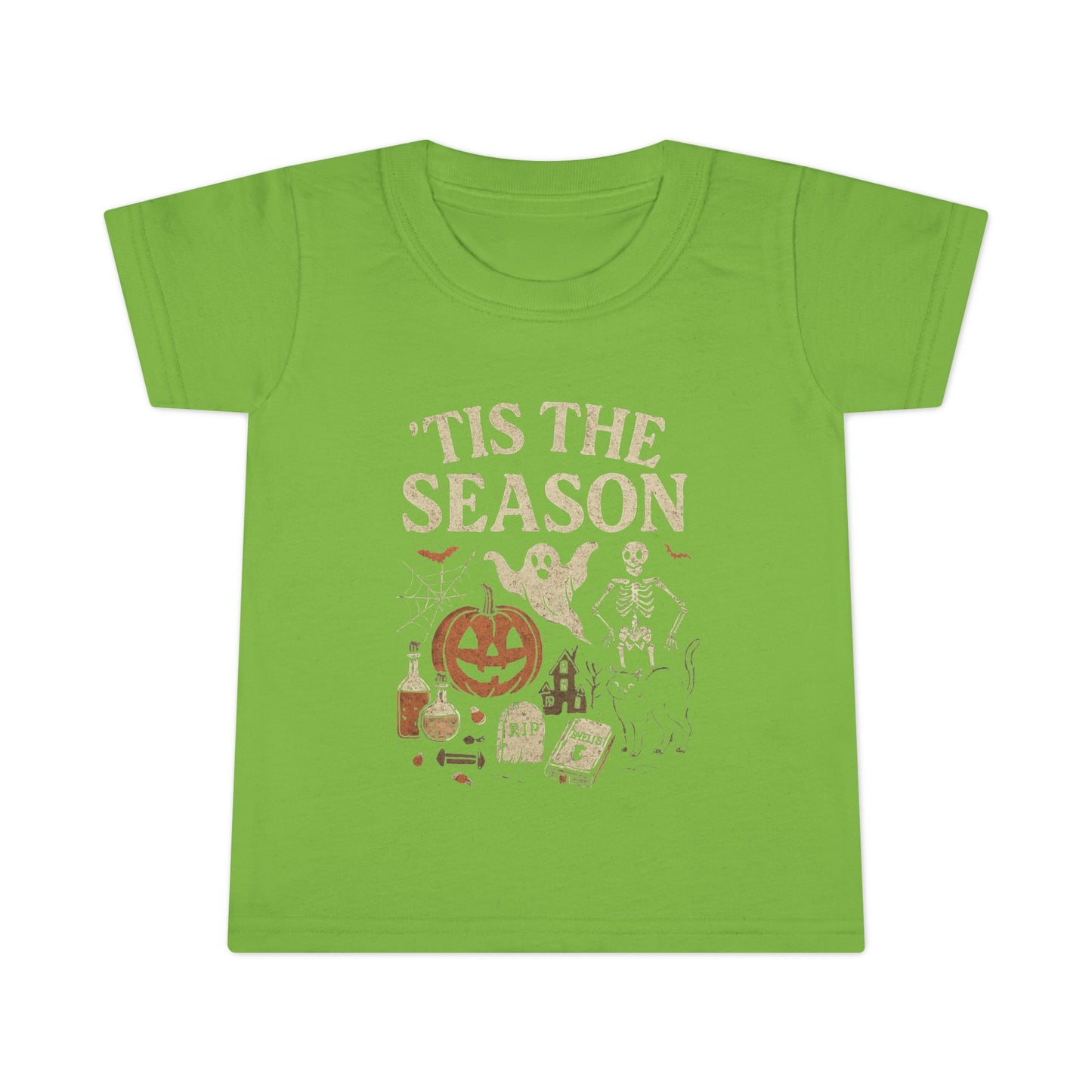 ‘Tis the Season Halloween T‑Shirt | Vintage Spooky Season Shirt with Ghost, Skeleton & Pumpkin | Retro Halloween Graphic Tee for Fall Toddler T-Shirt
