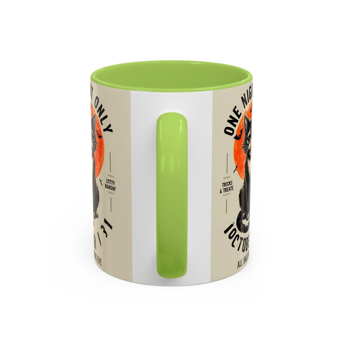 Halloween Black Cat Design | One Night Only October 31 Vintage Artwork Accent Mug