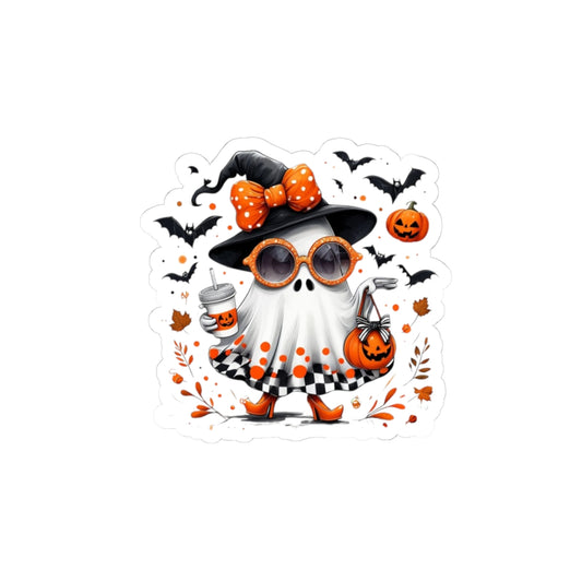 Trendy Halloween Ghost with Witch Sunglasses | Cute Spooky Chic Pumpkin Art Print | Fashion Ghost Fall Aesthetic Design  Stickers