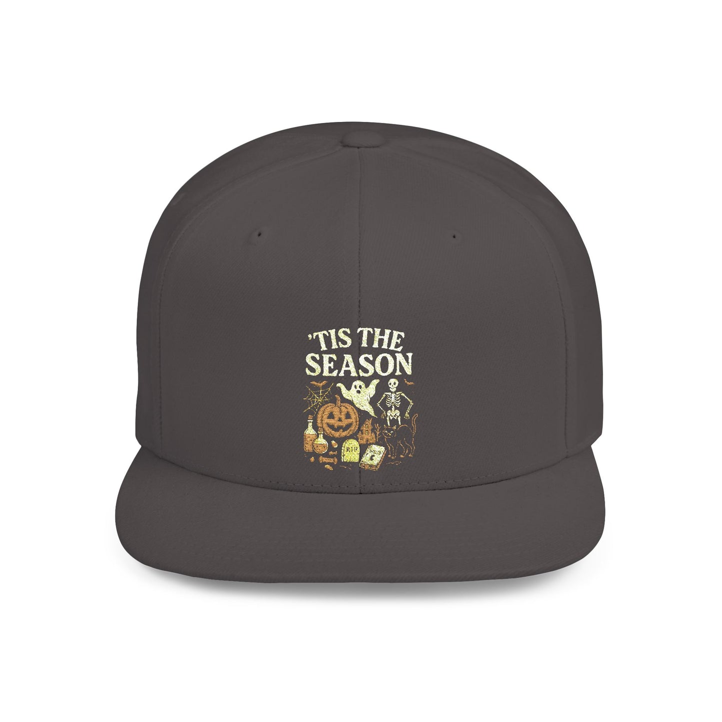 ‘Tis the Season Halloween  | Vintage Spooky Season Shirt with Ghost, Skeleton & Pumpkin | Retro Halloween Graphic Tee for Fall Snapback Cap