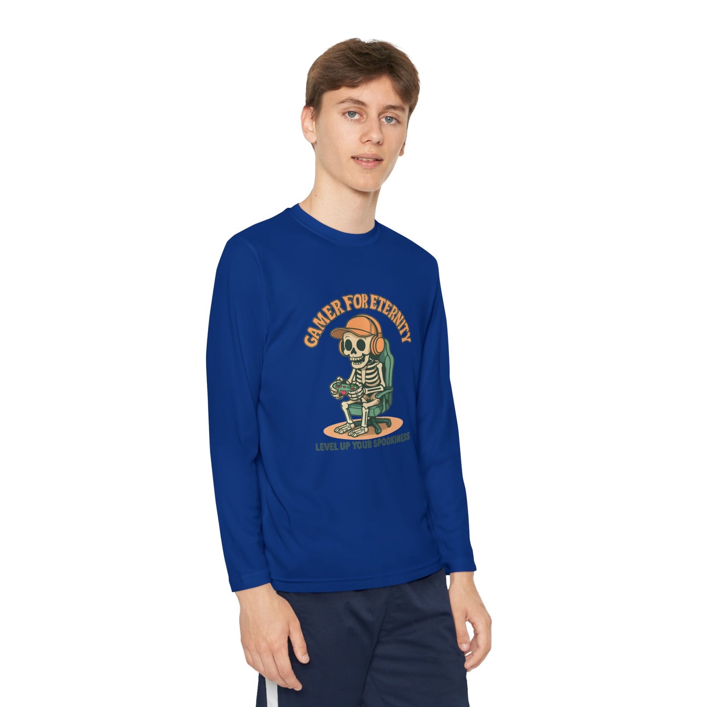 Youth Long Sleeve Gamer Tee | Spooky Skeleton Theme, Perfect for Halloween or Gaming Events, Kids Graphic Shirt, Unisex Casual Wear, Kids Long Sleeves
