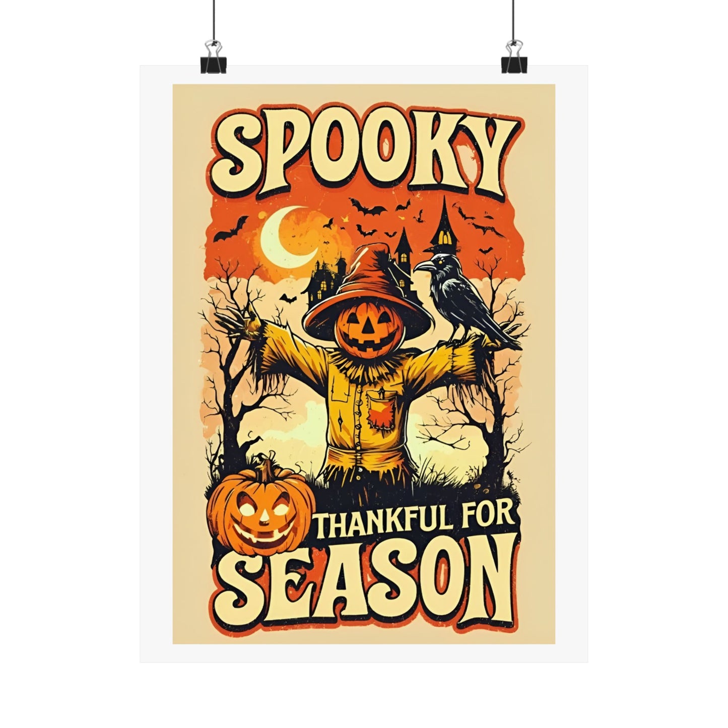 Spooky Thankful for the Season Halloween Scarecrow Vintage Design Poster