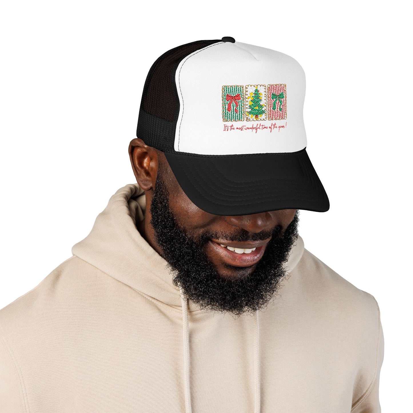 Festive Christmas Tree & Bow Design | It’s the Most Wonderful Time of the Year – Holiday Shirt, Mug, Tote & Home Decor Hat Embroidered