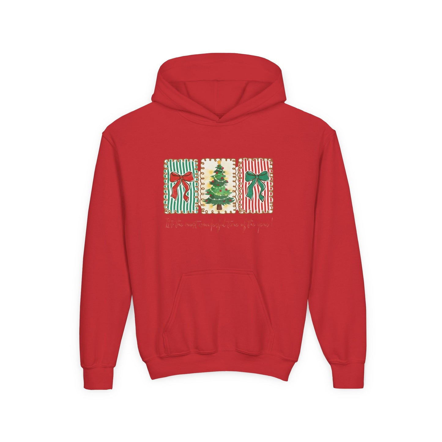 Festive Christmas Tree & Bow Design | It’s the Most Wonderful Time of the Year – Holiday Shirt, Mug, Tote & Home Decor Kids Hoodie