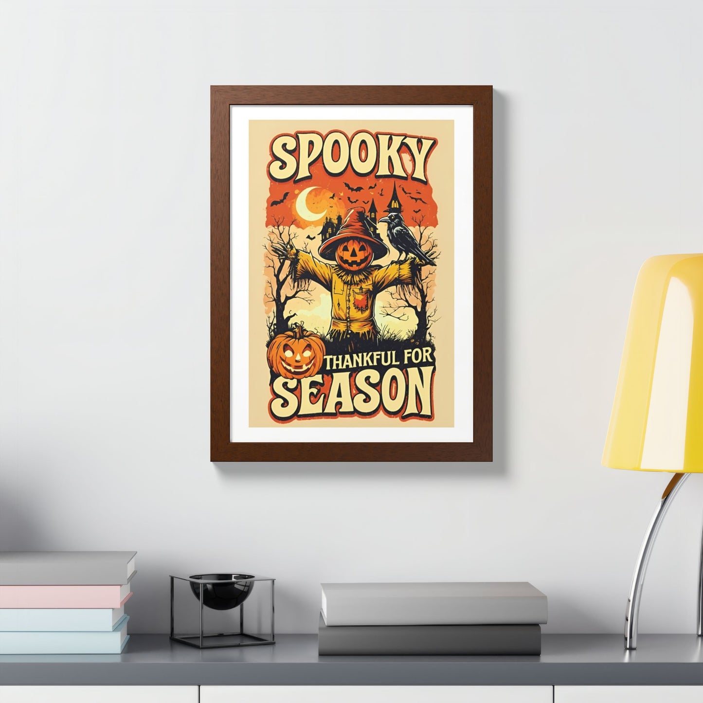 Spooky Thankful for the Season Wall Art – Halloween Pumpkin Scarecrow Poster | Autumn Fall Décor Framed Print