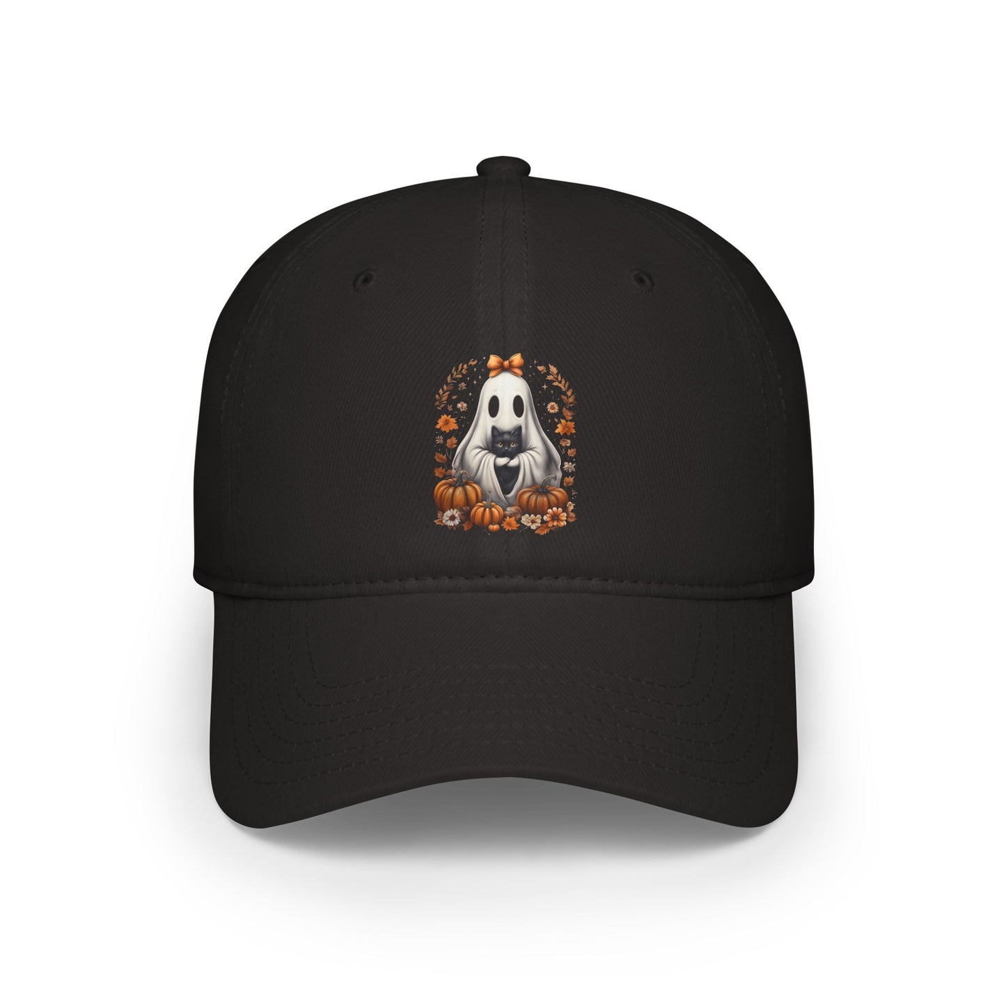 Cute Ghost and Black Cat Halloween T-Shirt | Cozy Fall Pumpkin Shirt | Spooky Season Aesthetic Apparel Gift for Halloween Lovers Baseball Caps