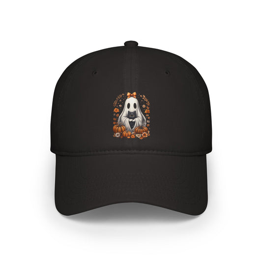 Cute Ghost and Black Cat Halloween T-Shirt | Cozy Fall Pumpkin Shirt | Spooky Season Aesthetic Apparel Gift for Halloween Lovers Baseball Caps