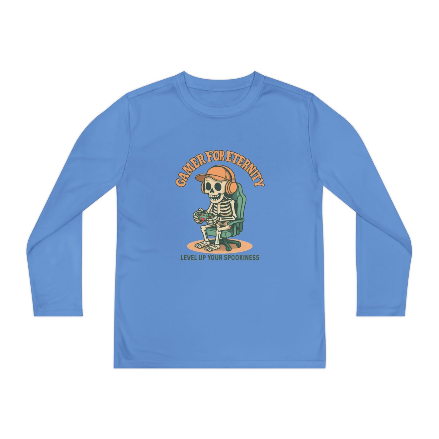 Youth Long Sleeve Gamer Tee | Spooky Skeleton Theme, Perfect for Halloween or Gaming Events, Kids Graphic Shirt, Unisex Casual Wear, Kids Long Sleeves
