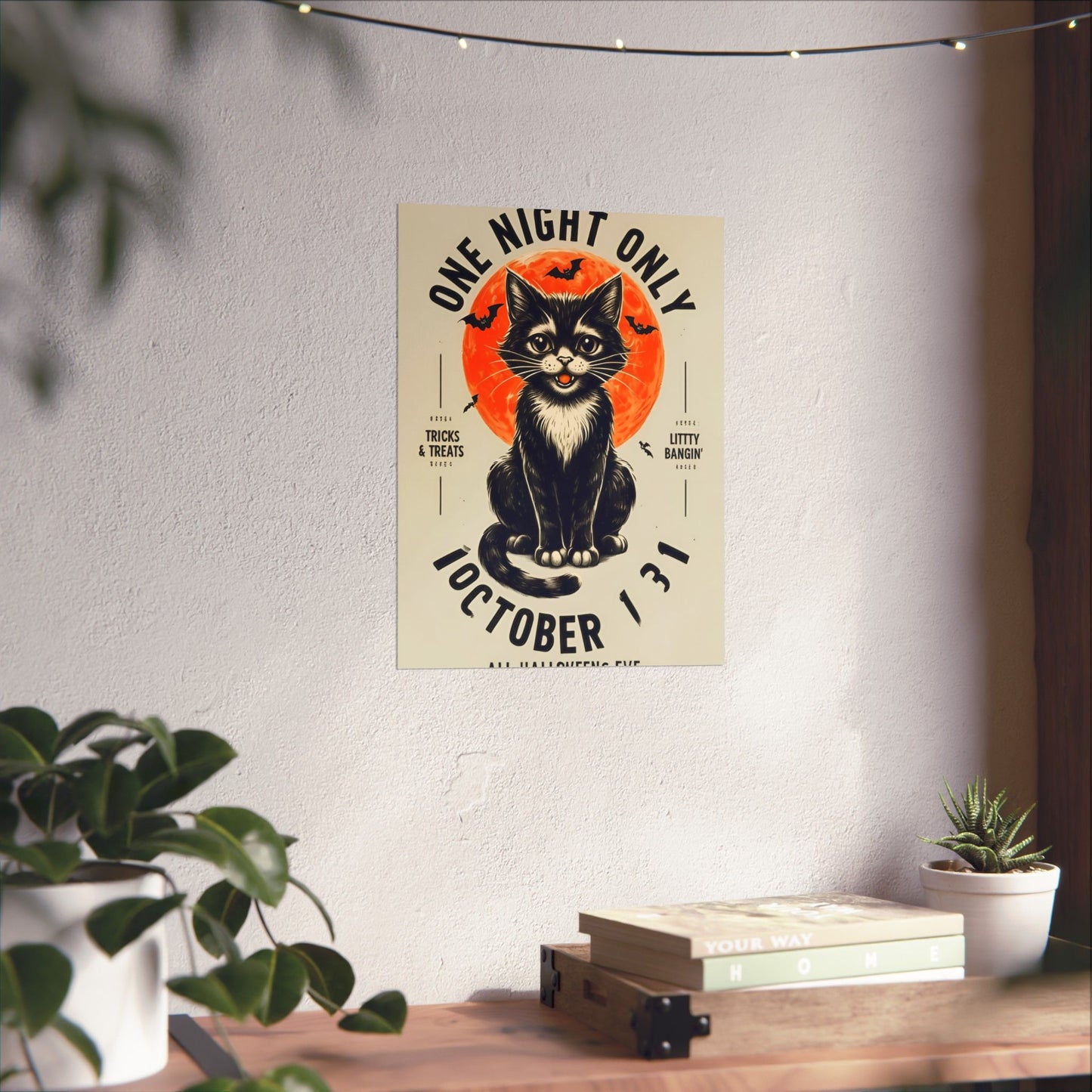 Halloween Black Cat Design | One Night Only October 31 Vintage Artwork Design Poster