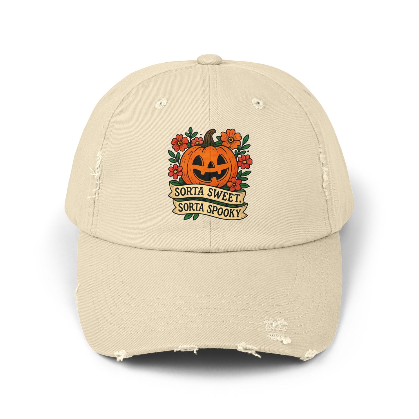 Cute Pumpkin Design – Sorta Sweet, Sorta Spooky Halloween Artwork Distressed cap