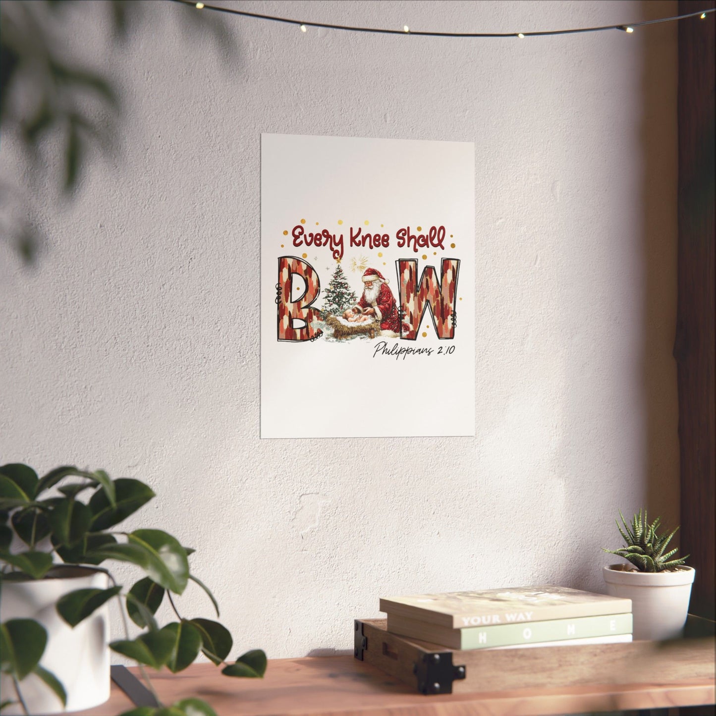 Every Knee Shall Bow Philippians 2:10 | Christian Christmas Design with Santa & Baby Jesus | Faith-Based Holiday Gift Poster
