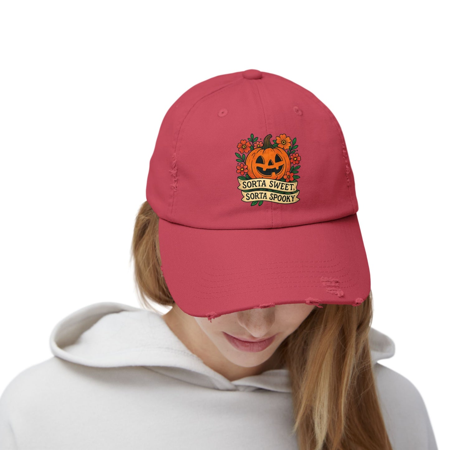 Cute Pumpkin Design – Sorta Sweet, Sorta Spooky Halloween Artwork Distressed cap