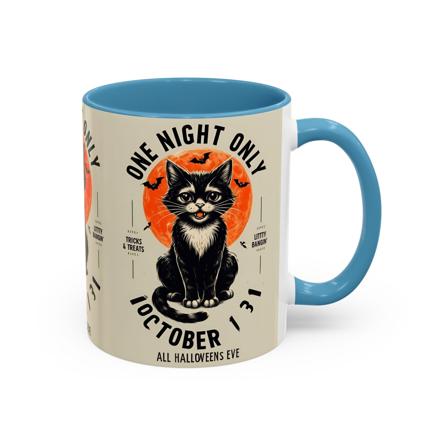 Halloween Black Cat Design | One Night Only October 31 Vintage Artwork Accent Mug