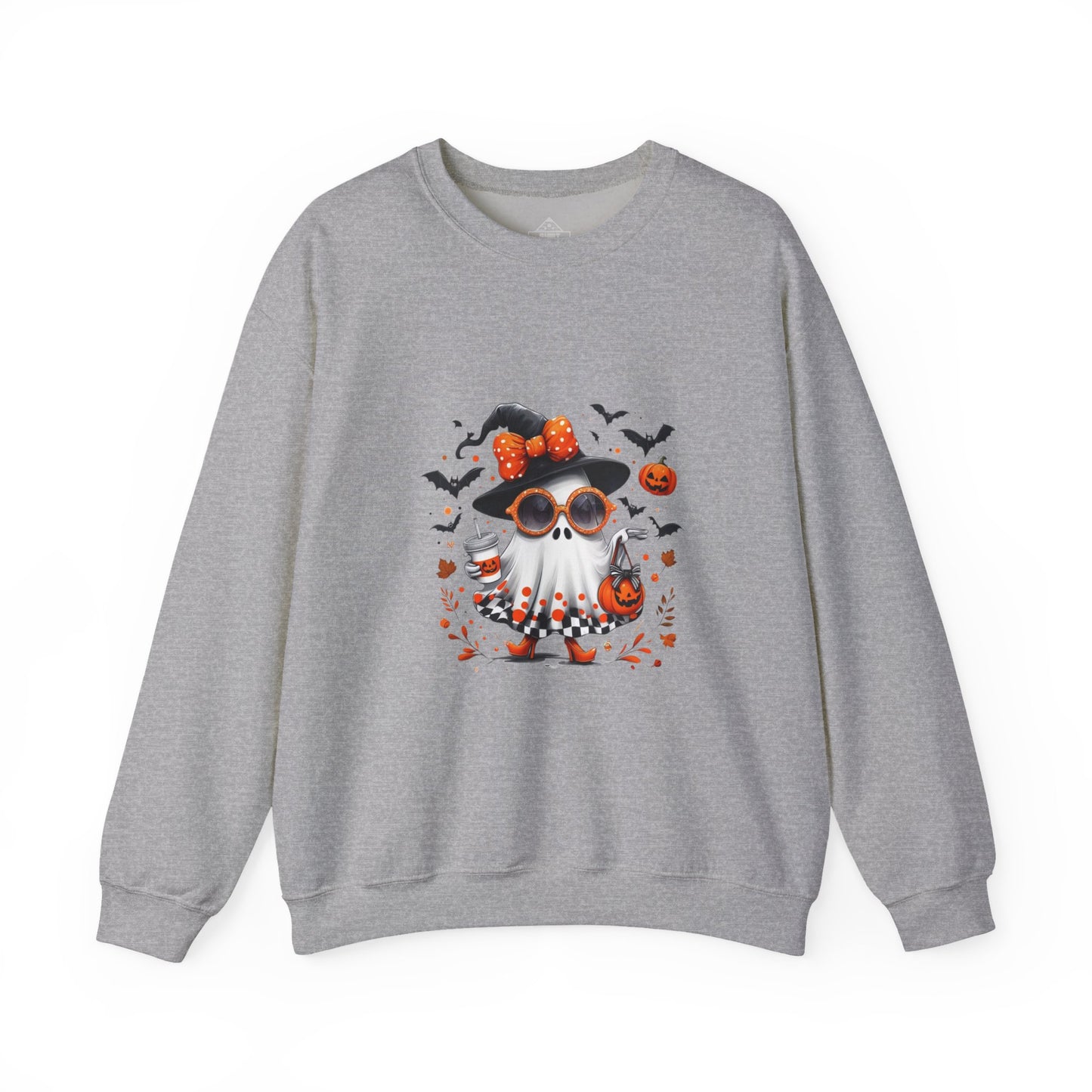 Trendy Halloween Ghost with Witch  and Sunglasses | Cute Spooky Chic Pumpkin Art Print | Fashion Ghost Fall Aesthetic Design