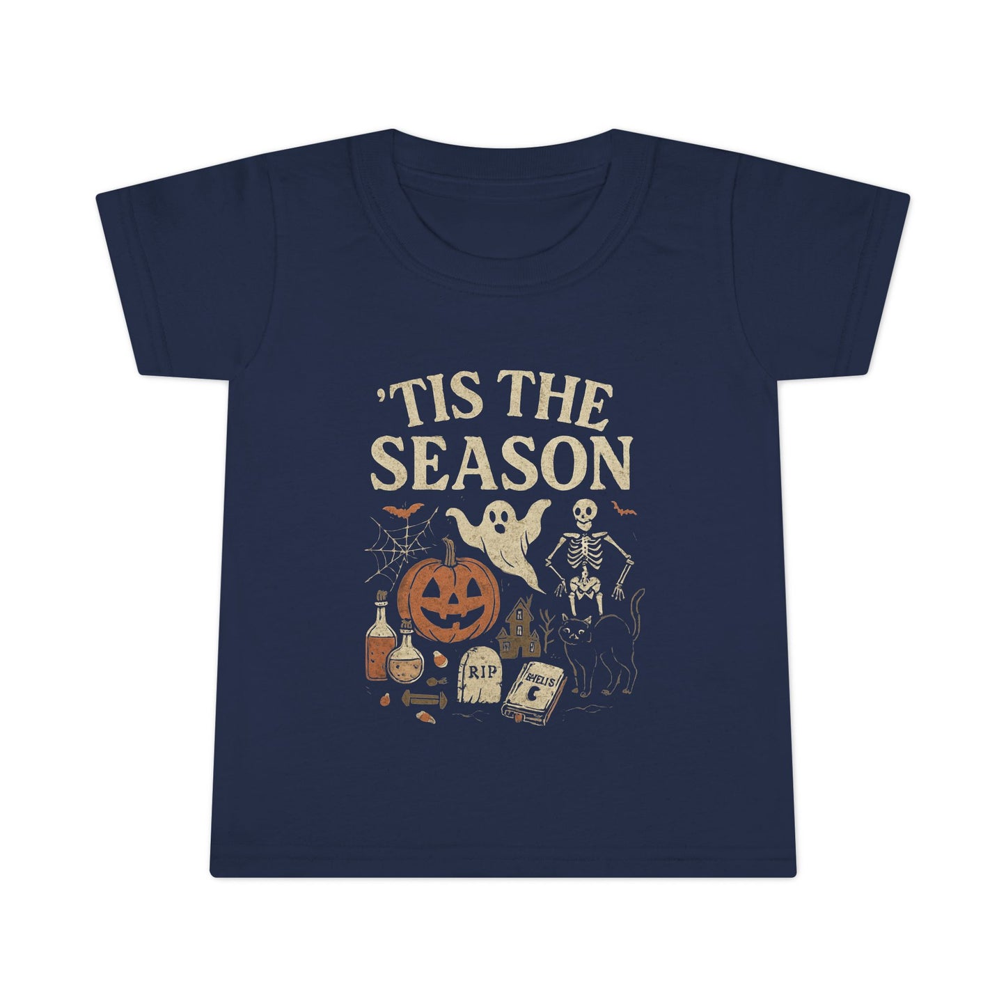 ‘Tis the Season Halloween T‑Shirt | Vintage Spooky Season Shirt with Ghost, Skeleton & Pumpkin | Retro Halloween Graphic Tee for Fall Toddler T-Shirt