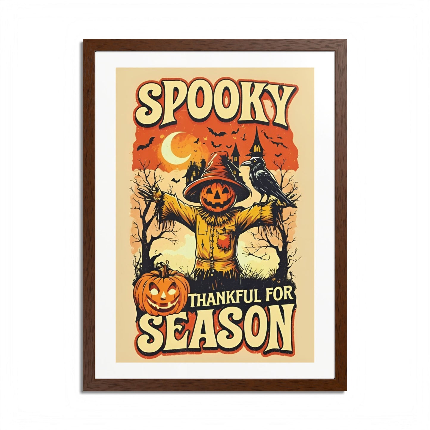 Spooky Thankful for the Season Wall Art – Halloween Pumpkin Scarecrow Poster | Autumn Fall Décor Framed Print