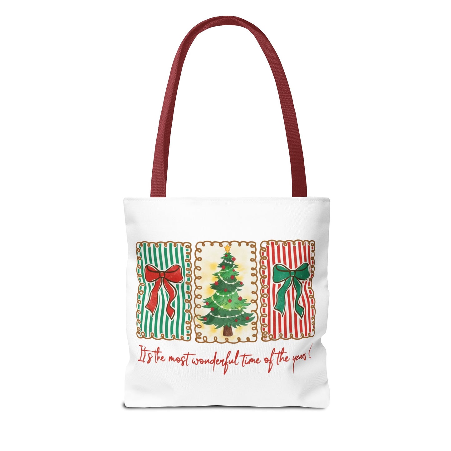 Festive Christmas Tree & Bow Design | It’s the Most Wonderful Time of the Year – Holiday Shirt, Mug, Tote & Home Decor Tote Bags