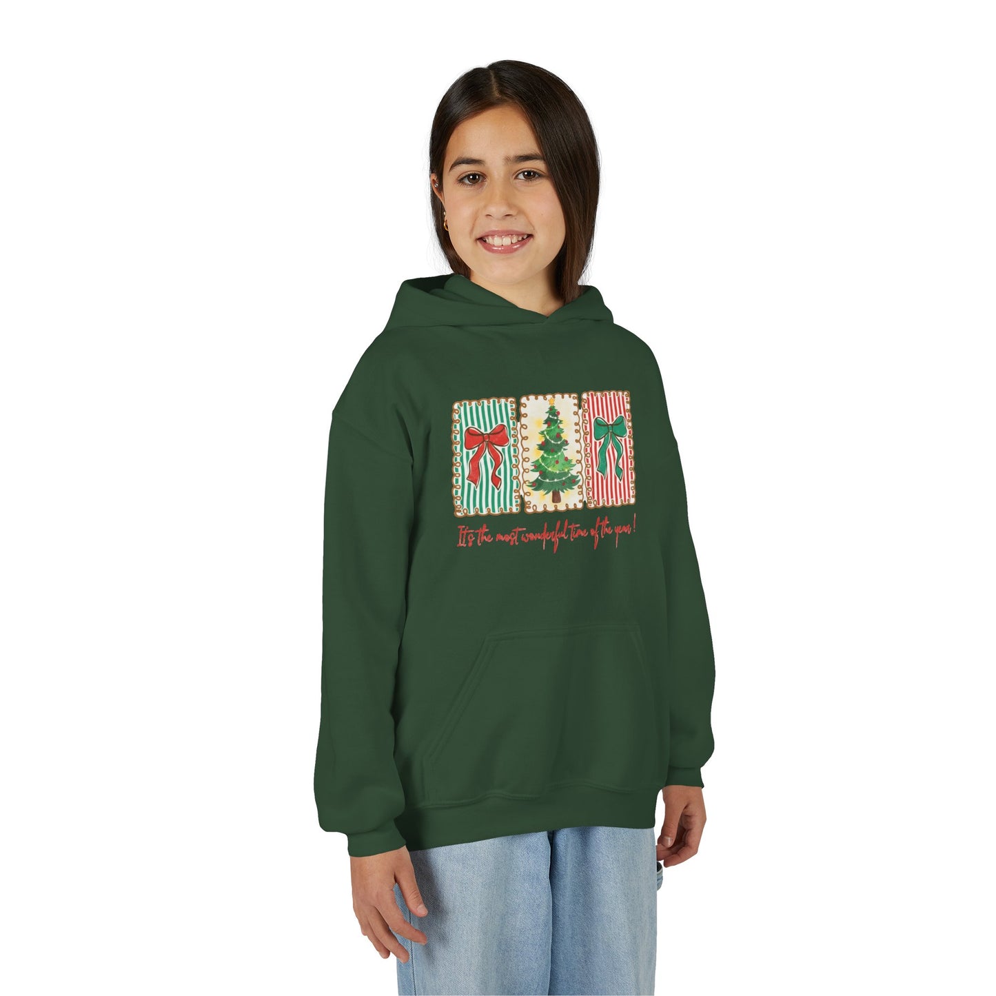 Festive Christmas Tree & Bow Design | It’s the Most Wonderful Time of the Year – Holiday Shirt, Mug, Tote & Home Decor Kids Hoodie