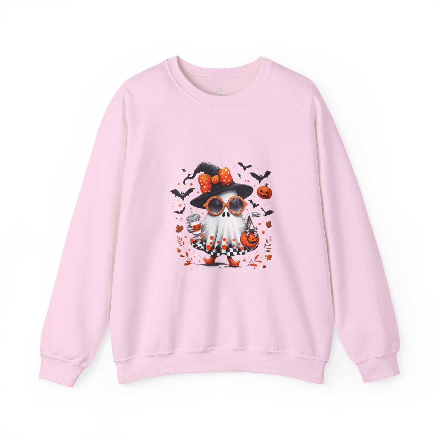 Trendy Halloween Ghost with Witch  and Sunglasses | Cute Spooky Chic Pumpkin Art Print | Fashion Ghost Fall Aesthetic Design
