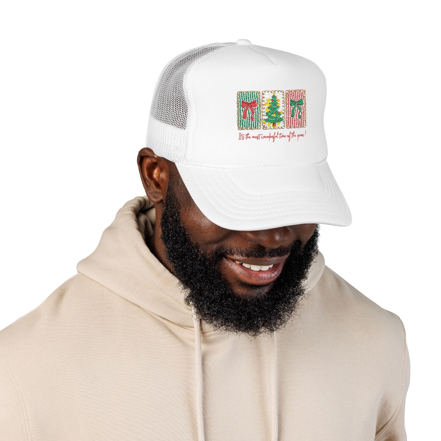 Festive Christmas Tree & Bow Design | It’s the Most Wonderful Time of the Year – Holiday Shirt, Mug, Tote & Home Decor Hat Embroidered