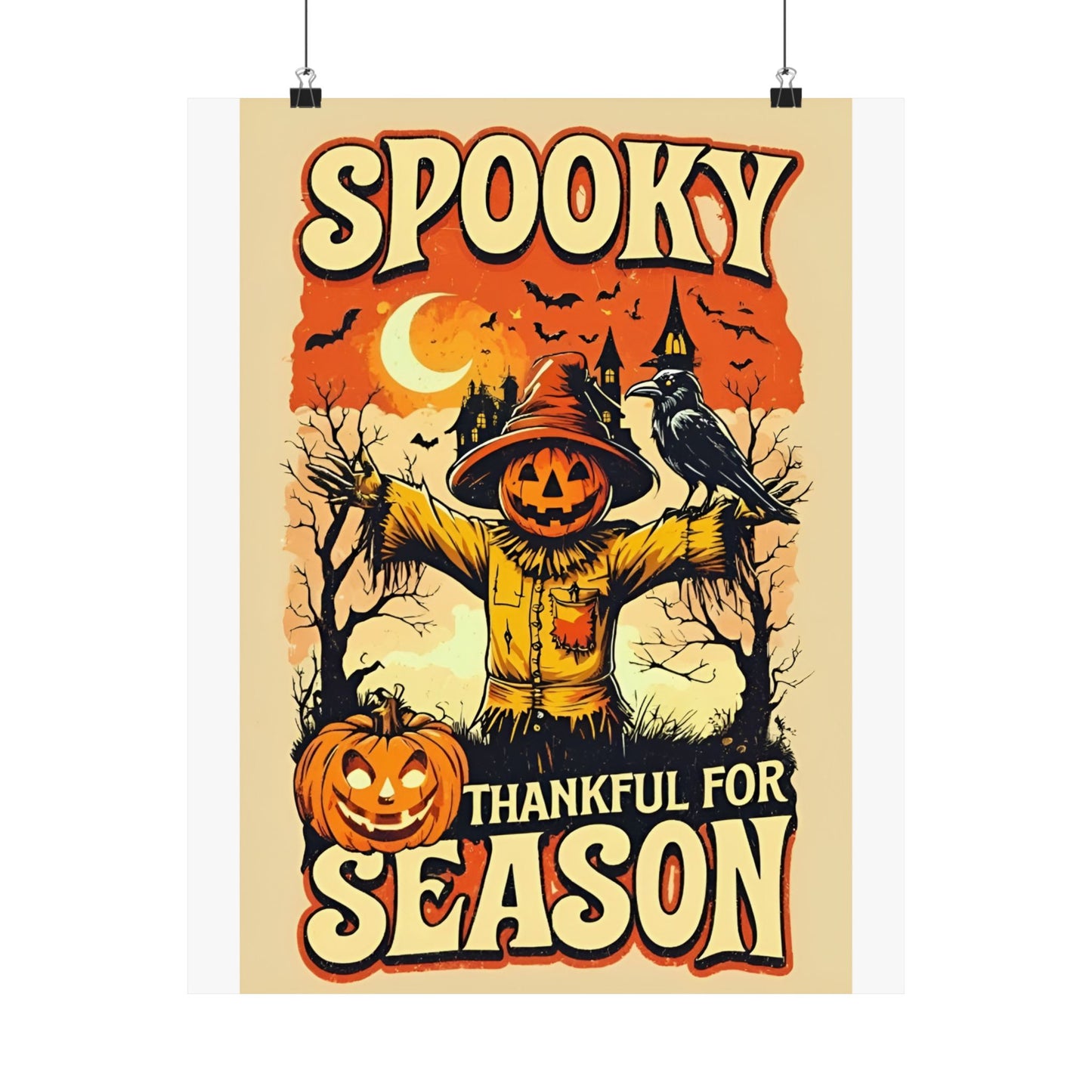 Spooky Thankful for the Season Halloween Scarecrow Vintage Design Poster