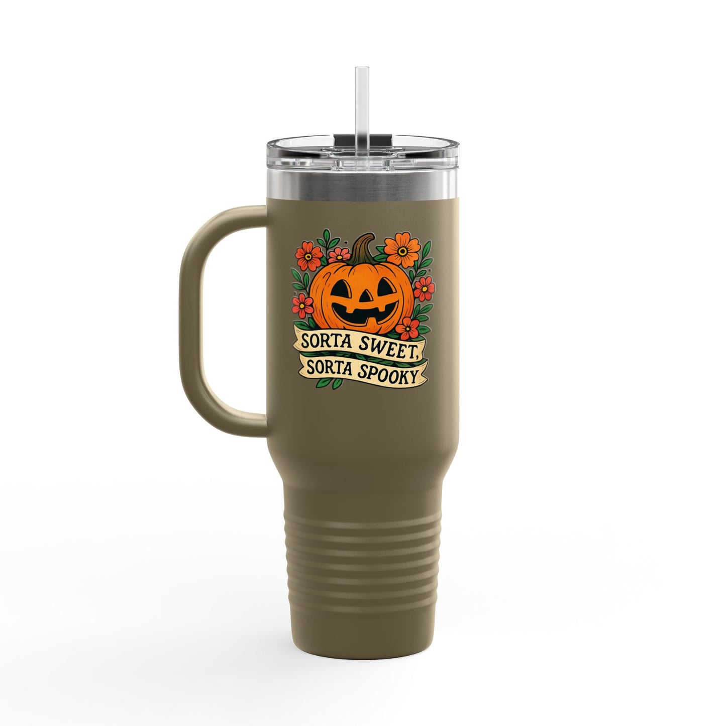 Spooky Floral Insulated Travel Mug - 40oz, Halloween Coffee Cup, Fall Drink Mug, Cute Travel Tumbler, Gift for Witchy Friends, Travel Mug