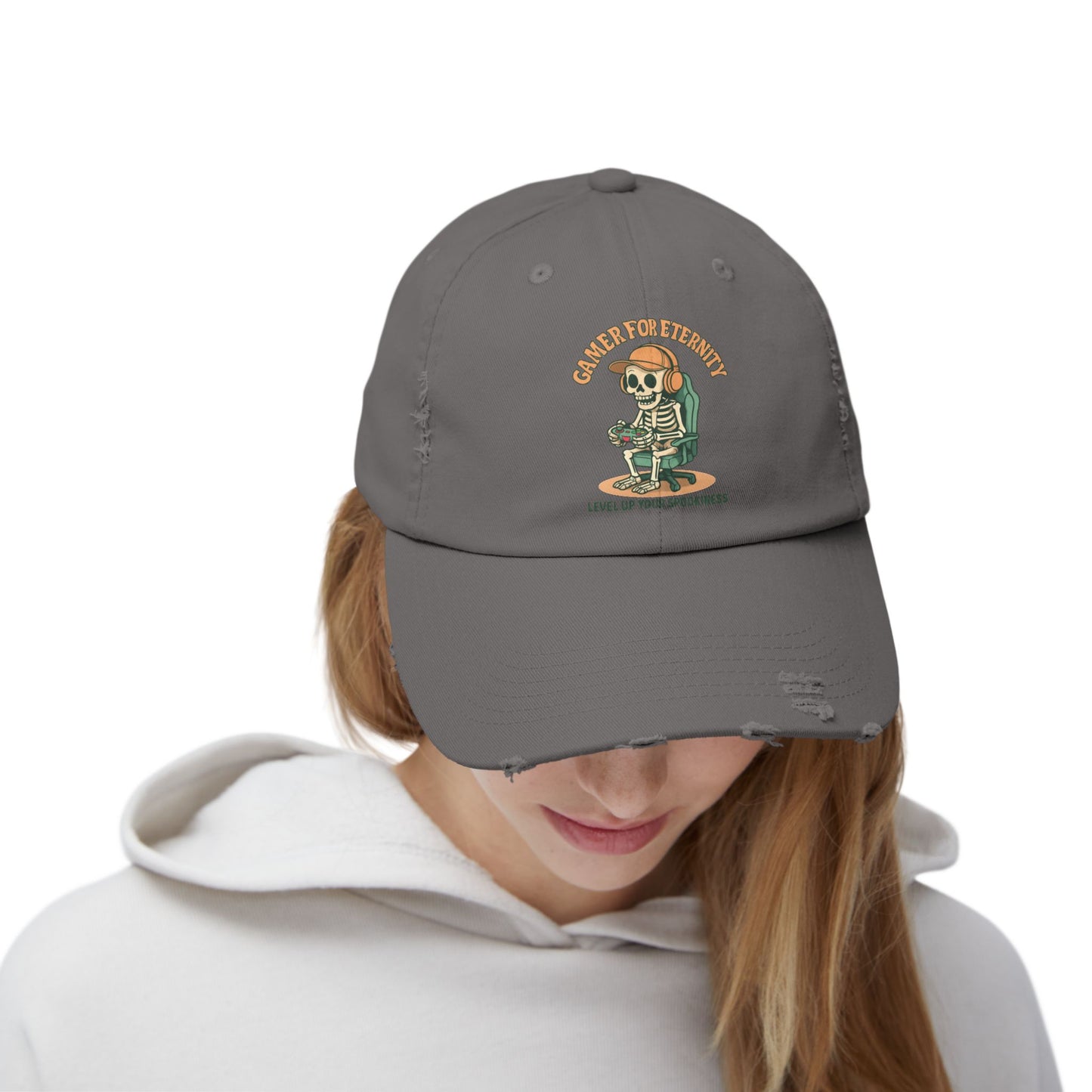 Unisex Distressed Cap Featuring 'Cancer for Eternity' Design – Quirky, Casual Headwear for Everyday Wear, Gifts, Festivals, and More, Distressed cap