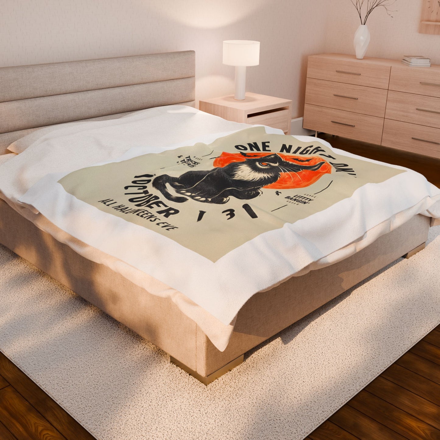 Halloween Black Cat Design | One Night Only October 31 Vintage Artwork Blanket