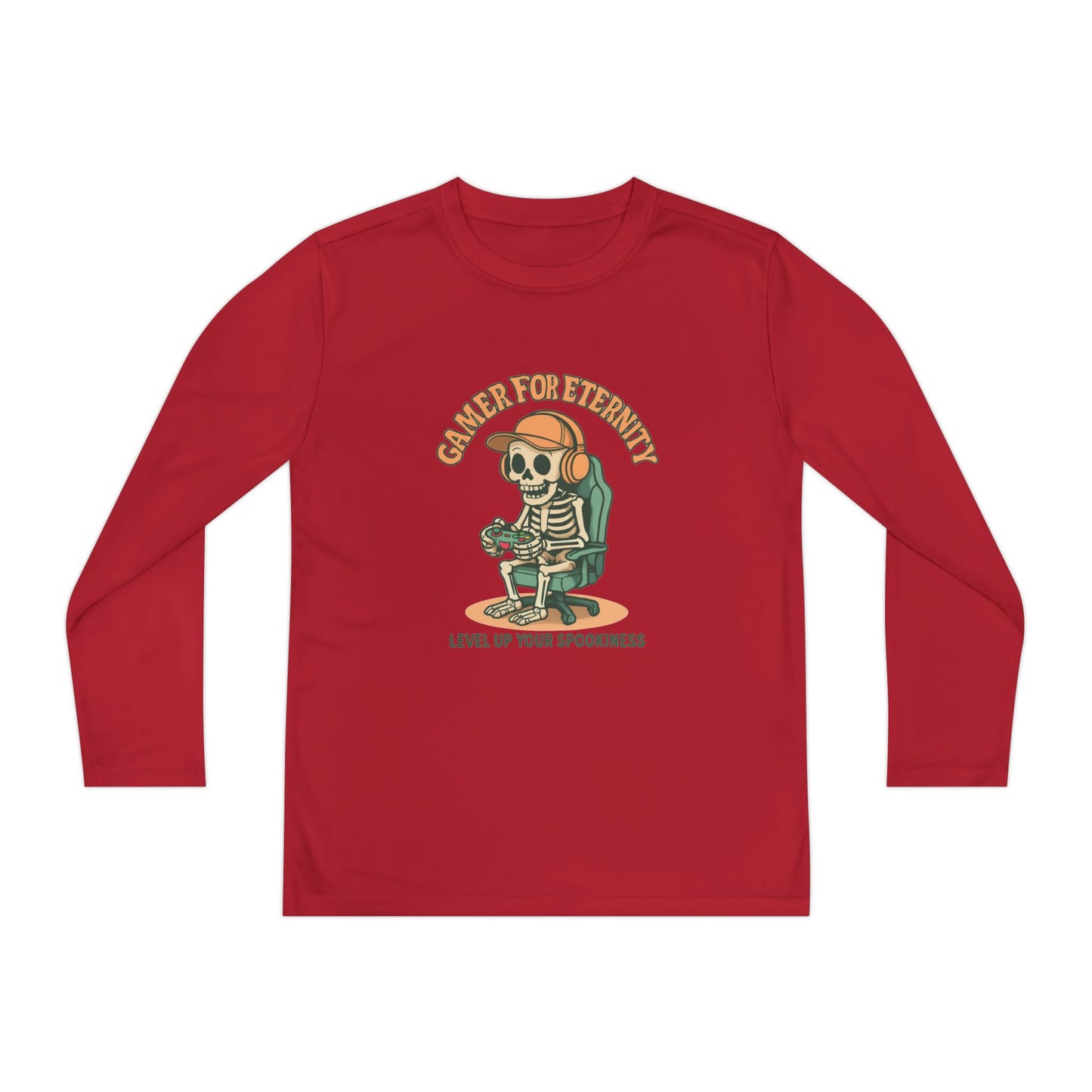 Youth Long Sleeve Gamer Tee | Spooky Skeleton Theme, Perfect for Halloween or Gaming Events, Kids Graphic Shirt, Unisex Casual Wear, Kids Long Sleeves