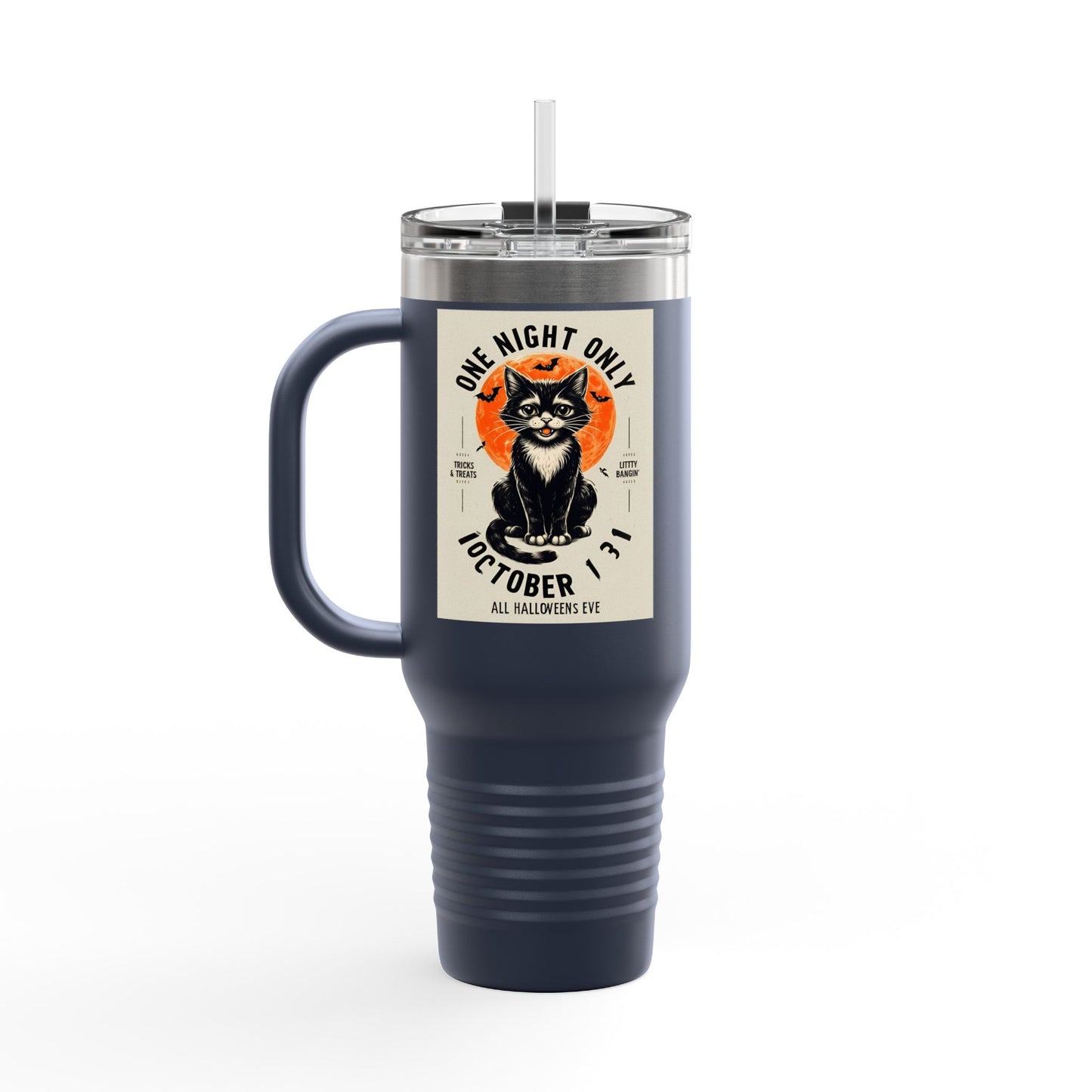 Halloween Black Cat Design | One Night Only October 31 Vintage Artwork Travel Mug