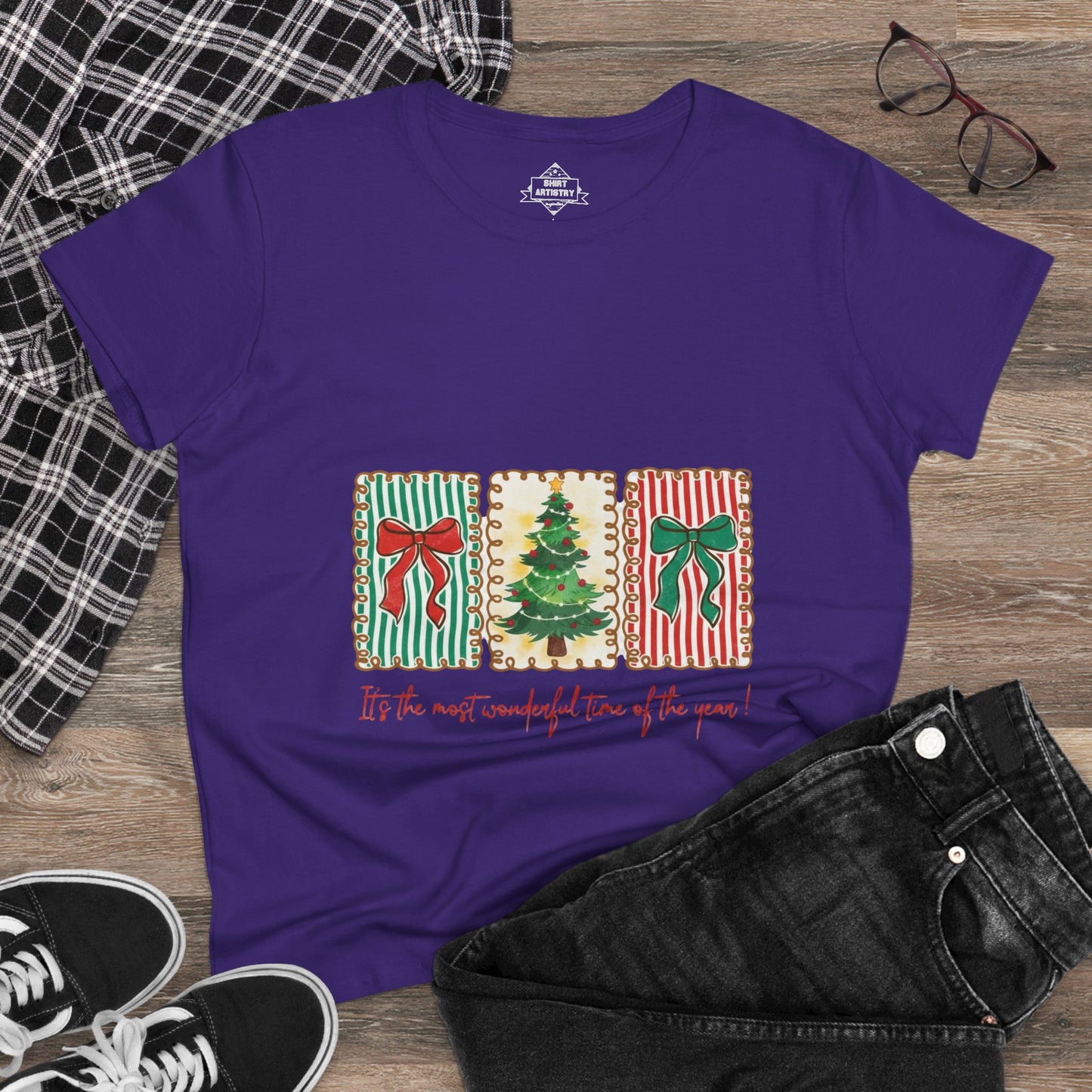 Festive Christmas Tree & Bow Design | It’s the Most Wonderful Time of the Year – Holiday Shirt, Mug, Tote & Home Decor