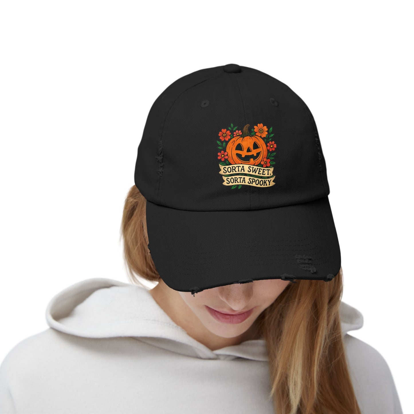 Cute Pumpkin Design – Sorta Sweet, Sorta Spooky Halloween Artwork Distressed cap