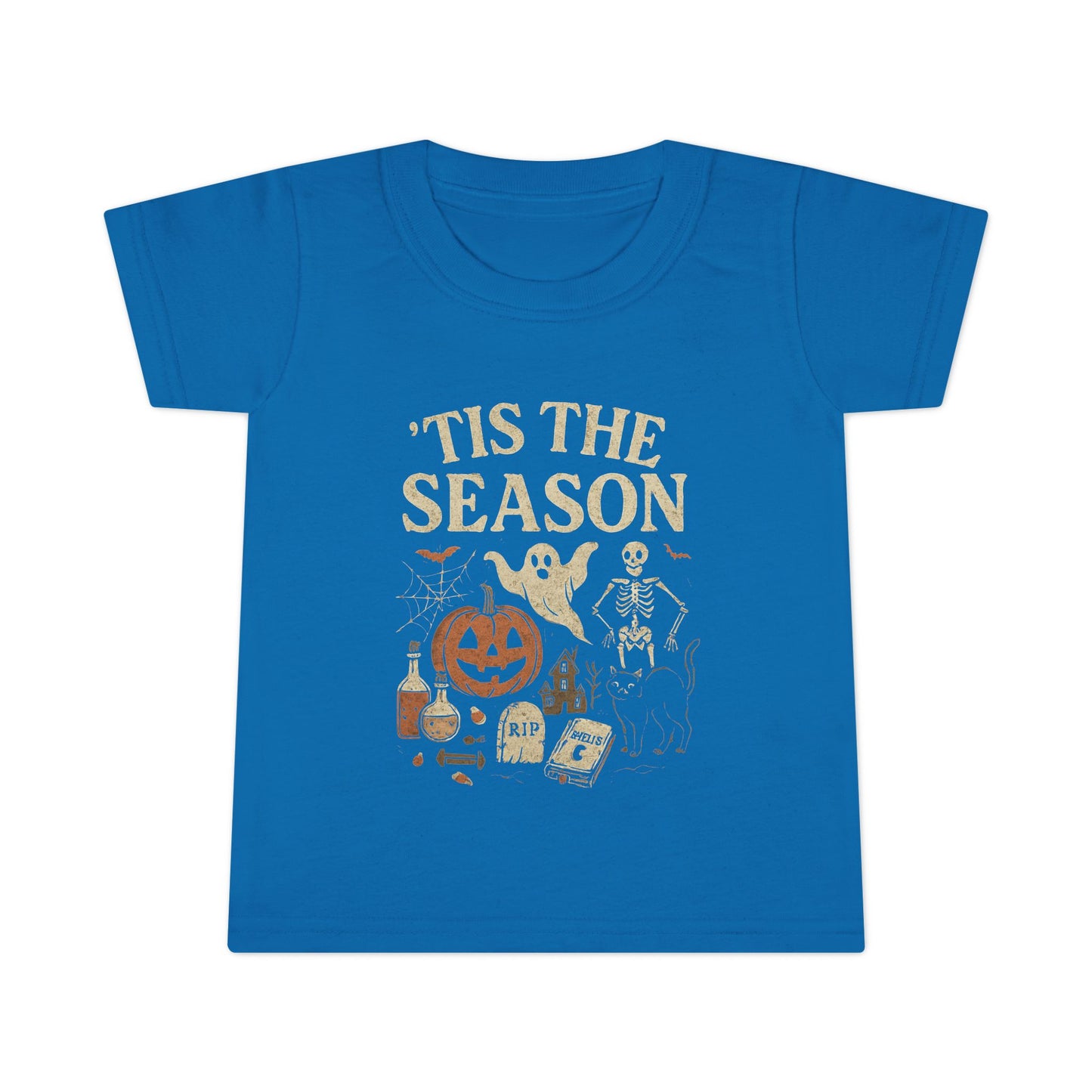 ‘Tis the Season Halloween T‑Shirt | Vintage Spooky Season Shirt with Ghost, Skeleton & Pumpkin | Retro Halloween Graphic Tee for Fall Toddler T-Shirt