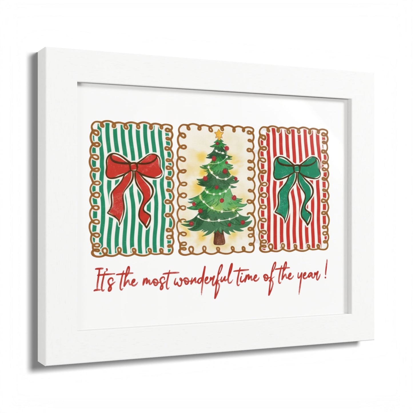 Festive Christmas Tree & Bow Design | It’s the Most Wonderful Time of the Year – Holiday Shirt, Mug, Tote & Home Decor Framed Print