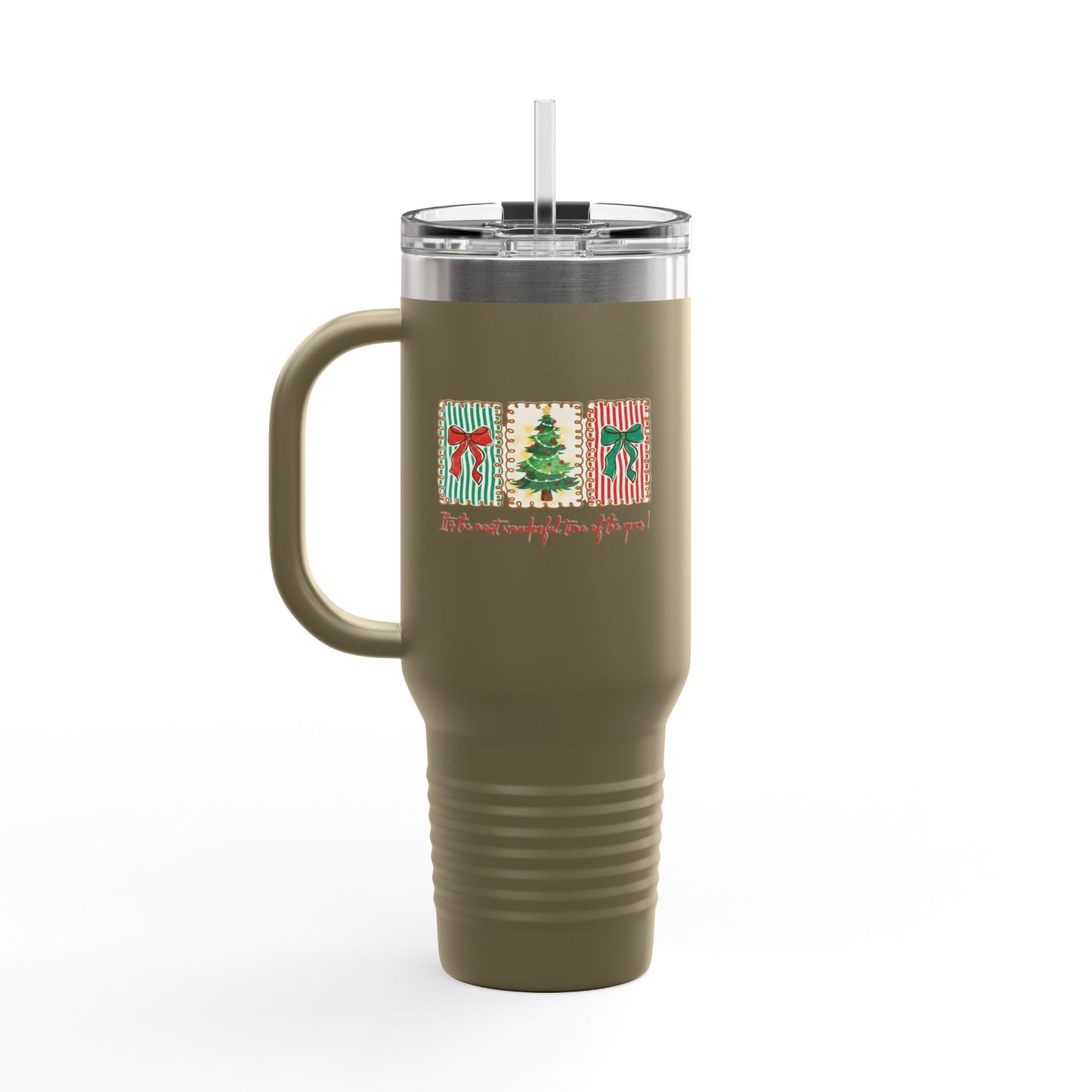 Festive Christmas Tree & Bow Design | It’s the Most Wonderful Time of the Year – Holiday Shirt, Mug, Tote & Home Decor Travel Mug