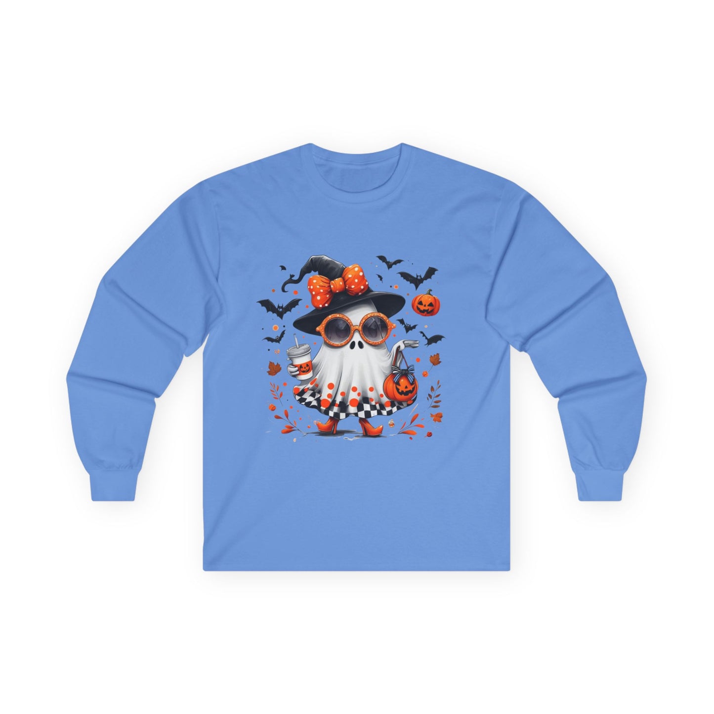 Trendy Halloween Ghost with Witch  Sunglasses | Cute Spooky Chic Pumpkin Art Print | Fashion Ghost Fall Aesthetic Design