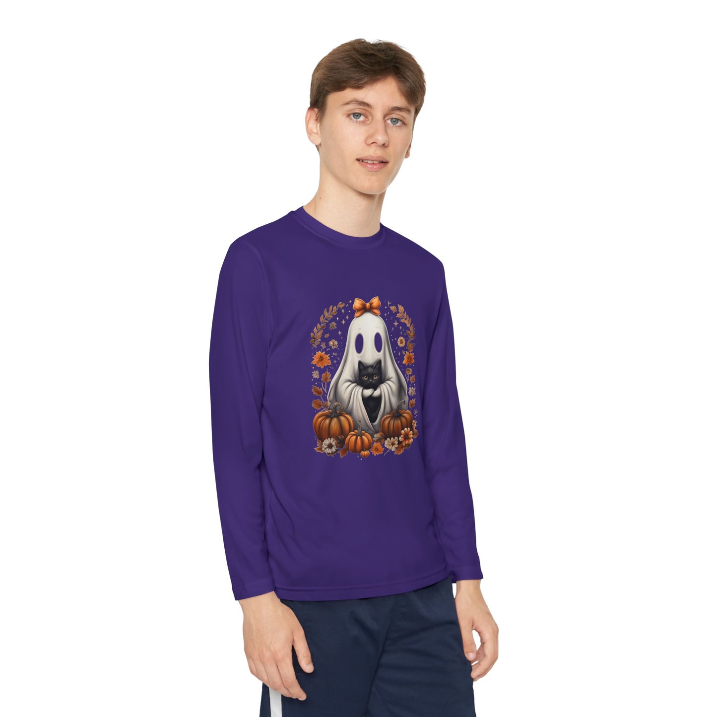 Cute Ghost and Black Cat Halloween T-Shirt | Cozy Fall Pumpkin Shirt | Spooky Season Aesthetic Apparel Gift for Halloween Lovers