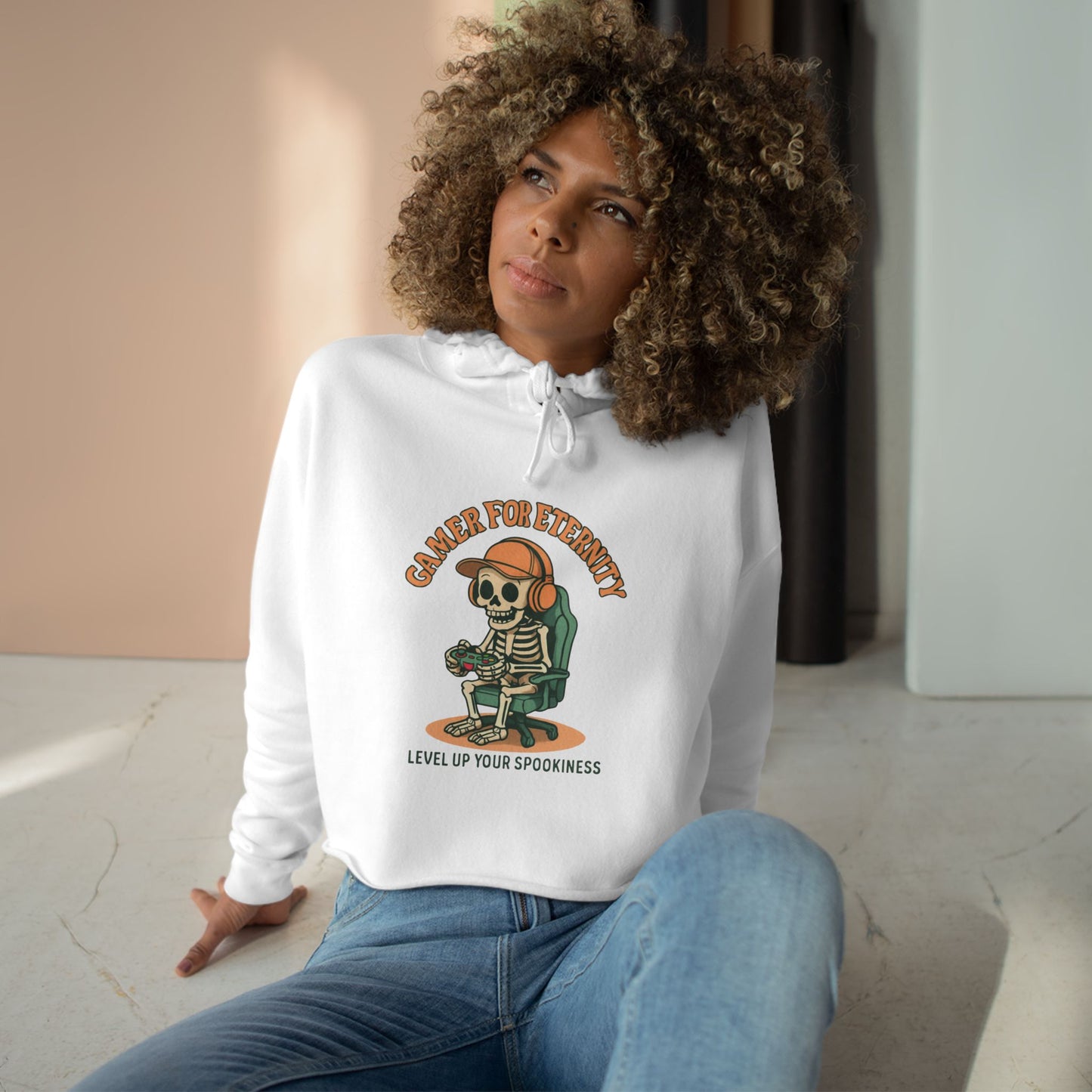 Gamer Crop Hoodie, Cute Skeleton Hoodie, Level Up Your Spookiness, Halloween Sweater, Gaming Apparel, Fun Casual Wear