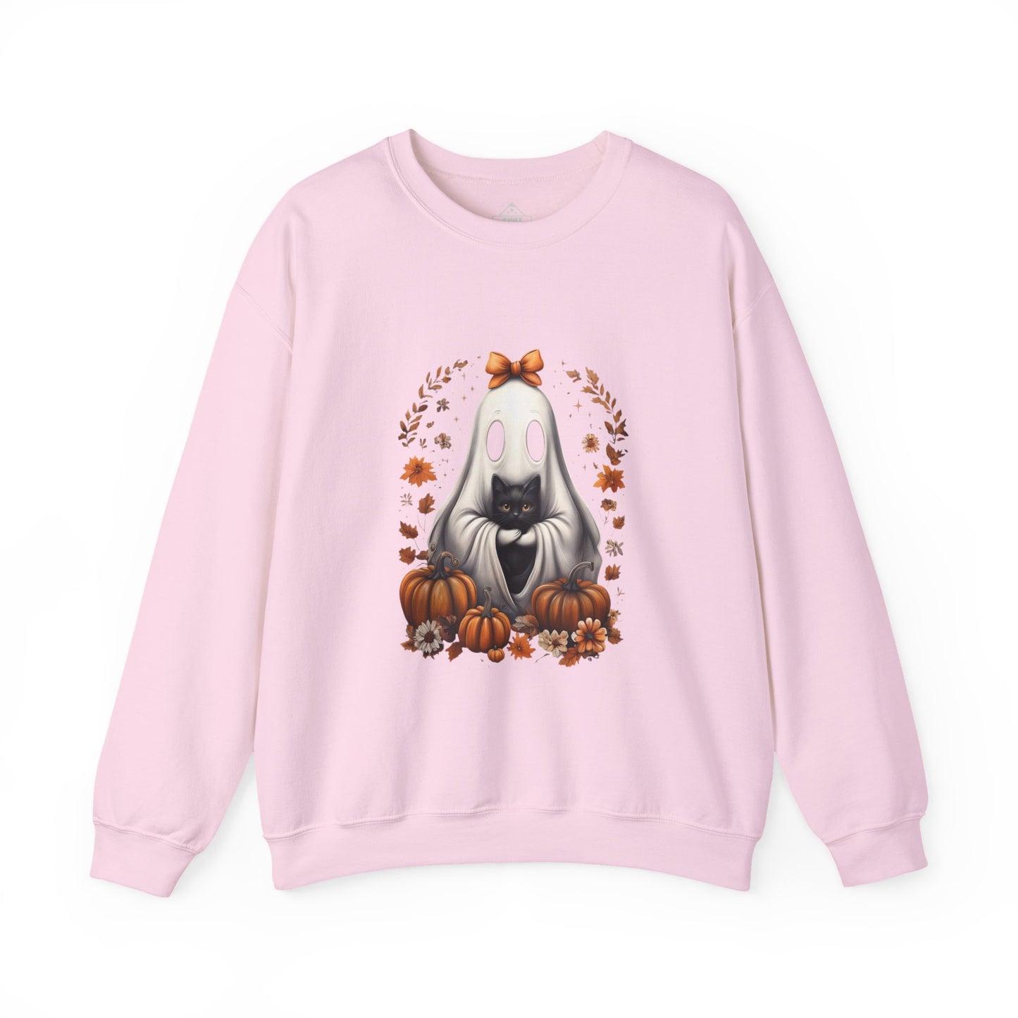 Cute Ghost and Black Cat Halloween T-Shirt | Cozy Fall Pumpkin Shirt | Spooky Season Aesthetic Apparel Gift for Halloween Lovers