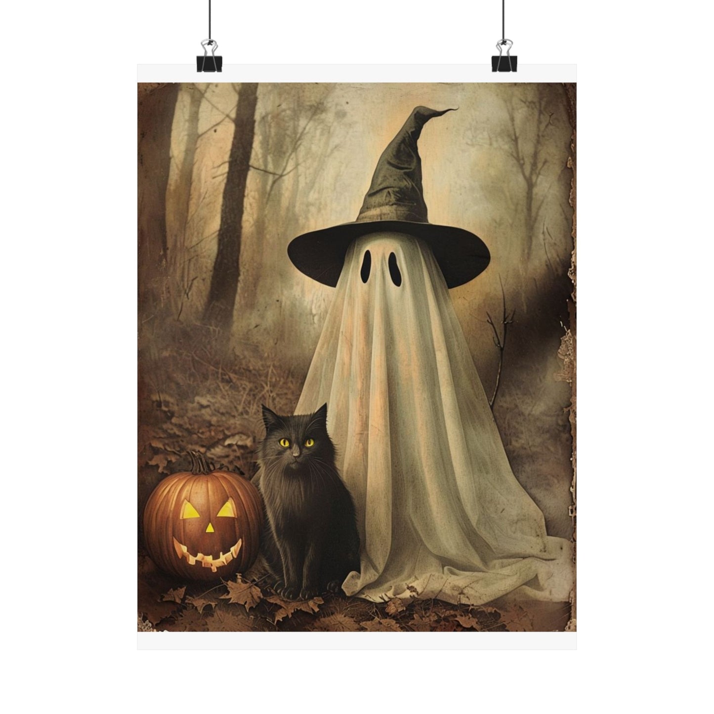 Halloween Ghost and Cat Matte Vertical Posters, Spooky Home Decor, Fall Art Print, Seasonal Wall Art, Halloween Decor, Poster