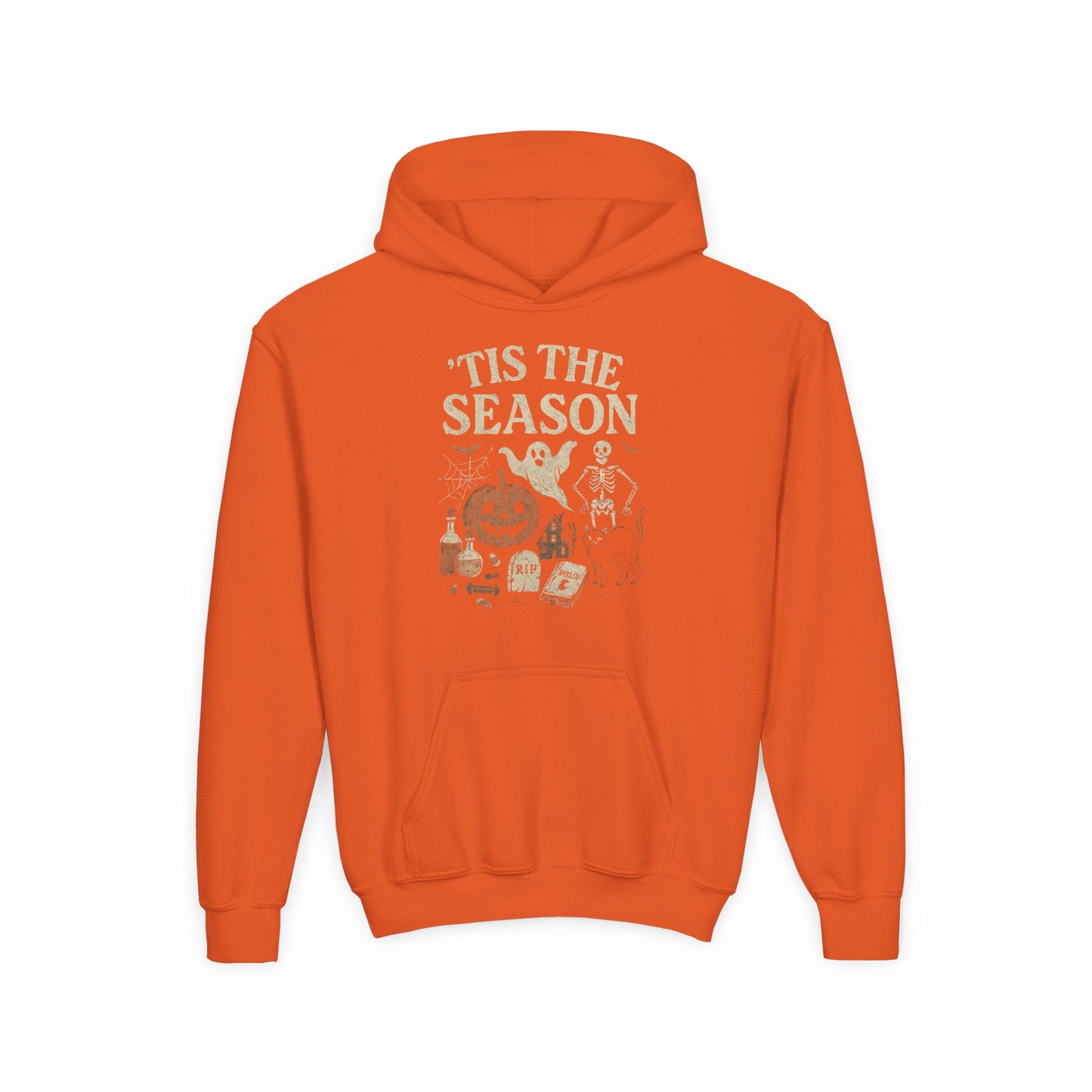‘Tis the Season Halloween  | Vintage Spooky Season Shirt with Ghost, Skeleton & Pumpkin | Retro Halloween Graphic Tee for Fall Kids Hoodie