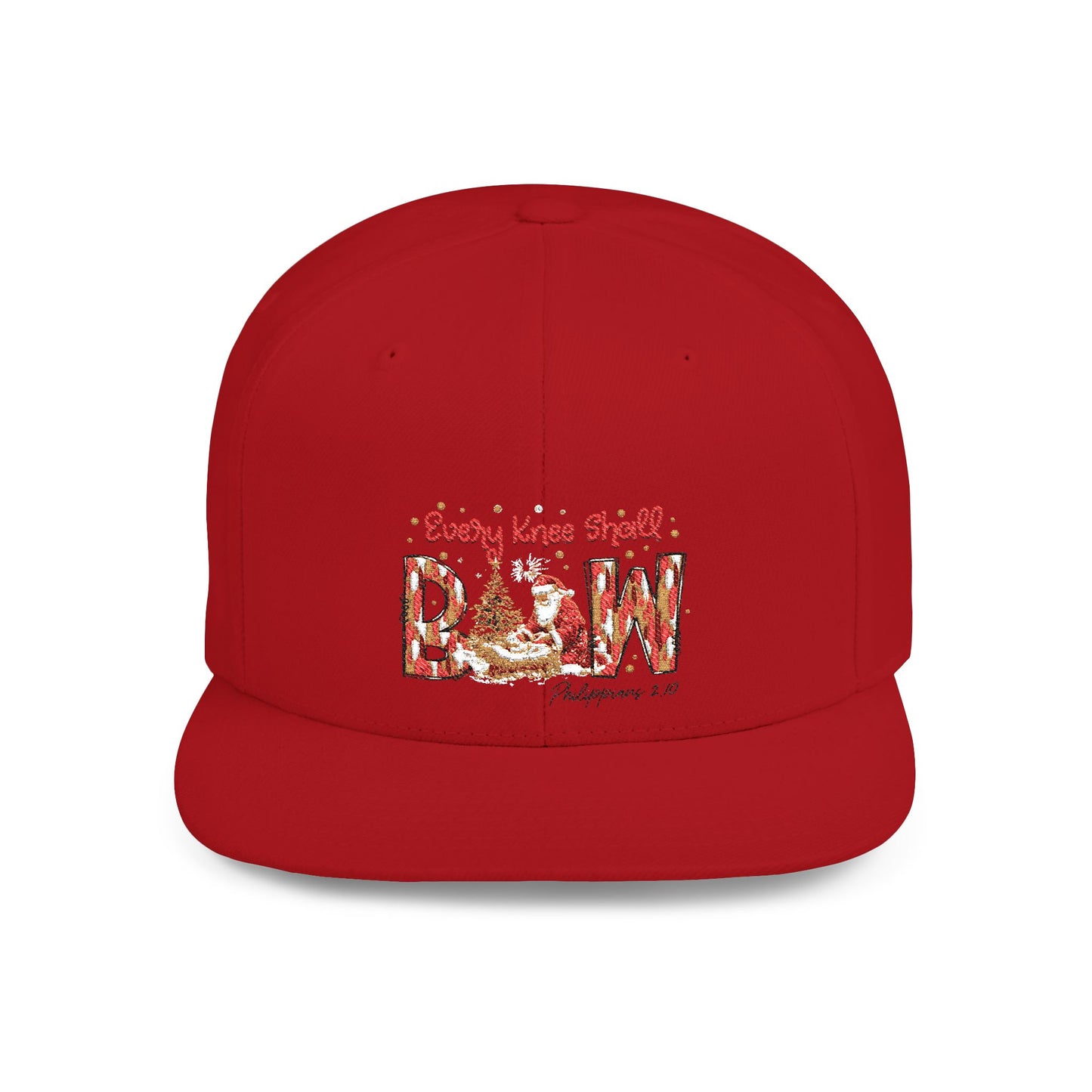 Every Knee Shall Bow Philippians 2:10 | Christian Christmas Design with Santa & Baby Jesus | Faith-Based Holiday Gift Snapback Cap
