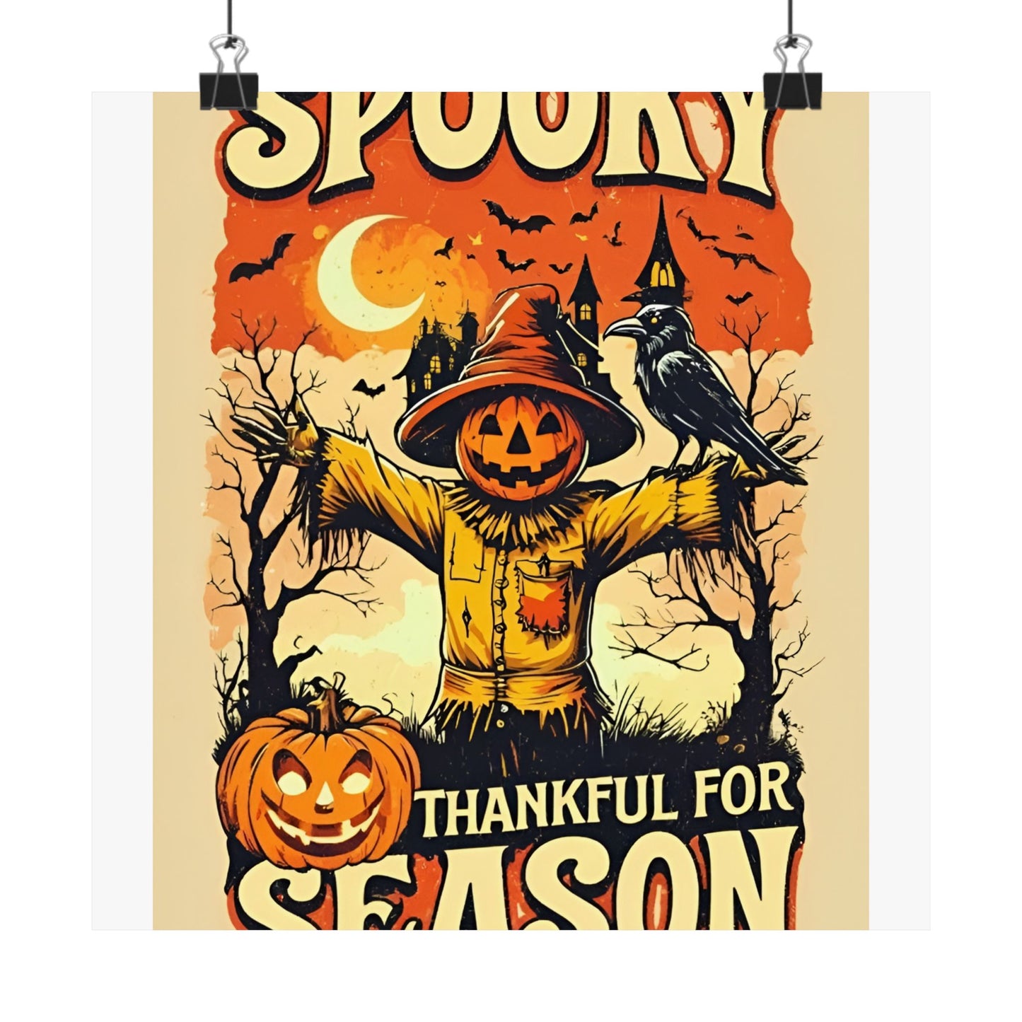 Spooky Thankful for the Season Halloween Scarecrow Vintage Design Poster