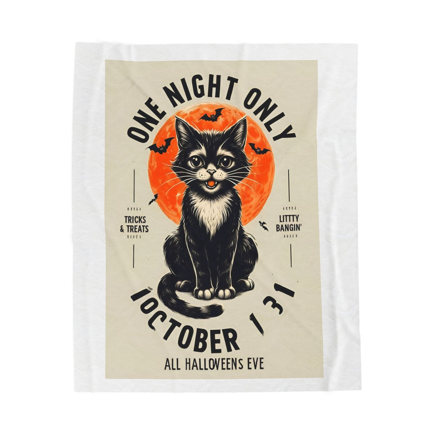 Halloween Black Cat Design | One Night Only October 31 Vintage Artwork Blanket