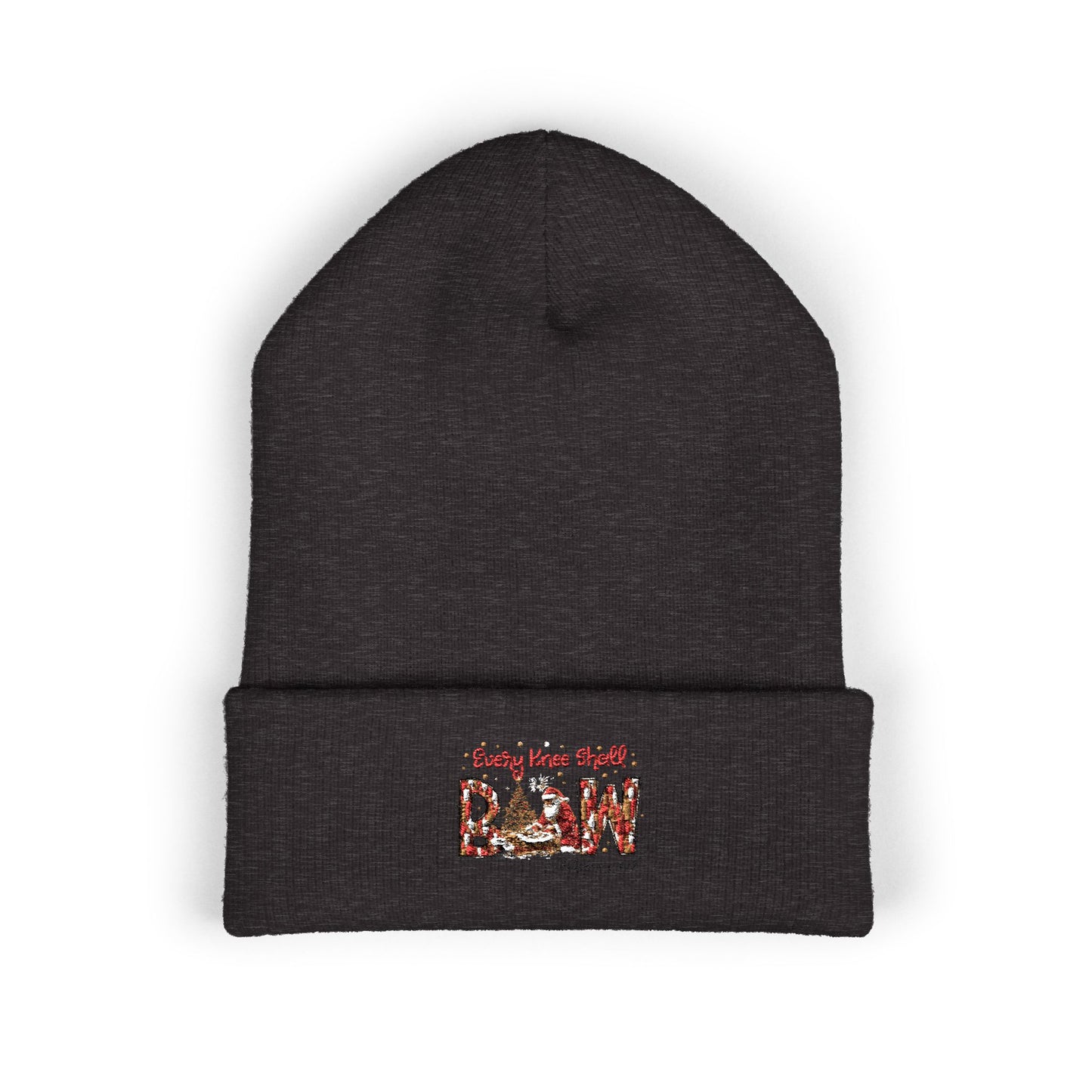 Every Knee Shall Bow Philippians 2:10 | Christian Christmas Design with Santa & Baby Jesus | Faith-Based Holiday Gift Cuffed Beanie